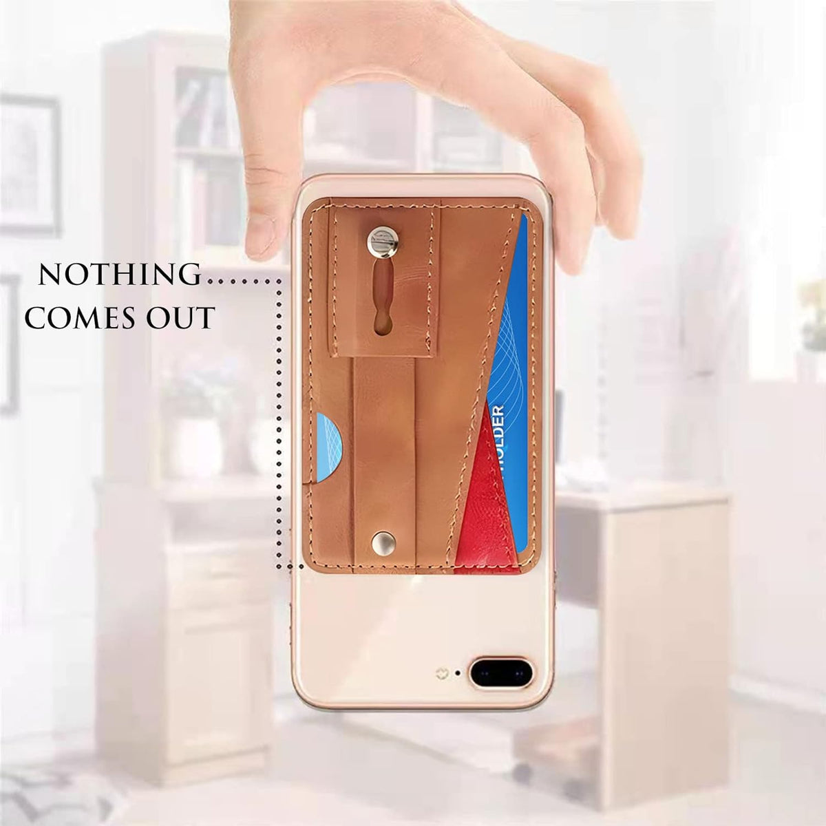 Dual Pockets Phone Wallet Stick On with Snap Closure, Adhesive Phone Card Holder for iPhone and Most Smartphones -