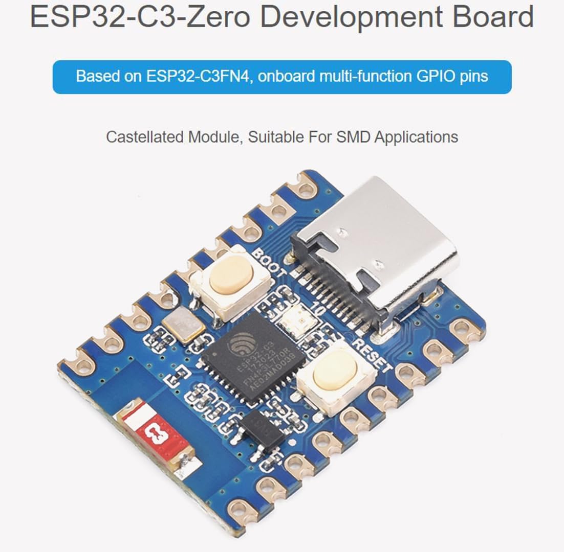ESP32-C3 Development Board with Pre-Soldered Header, ESP32-C3FN4 Processor, 160MHz, 2.4GHz Wi-Fi & Bluetooth 5