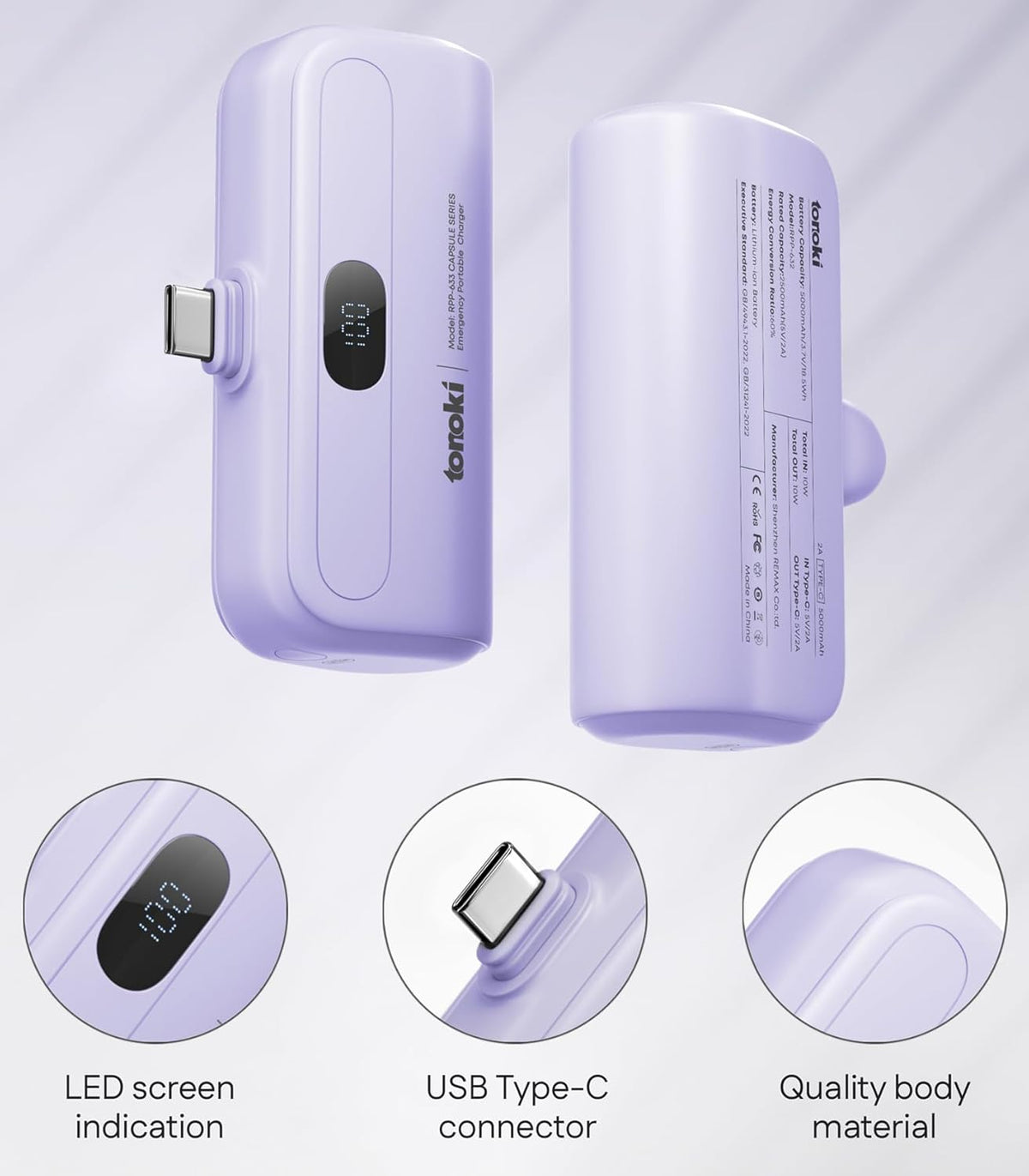 Portable Charger for Android 5000mAh, Small Power Bank Fast Charging Mini Battery Pack for Samsung, Google Pixel,