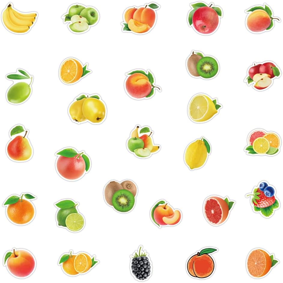 Fruits Stickers, 50 Pcs Waterproof Vinyl Decals for Water Bottles, Laptop, Refrigerator, Luggage, and Mobile Phone Décor