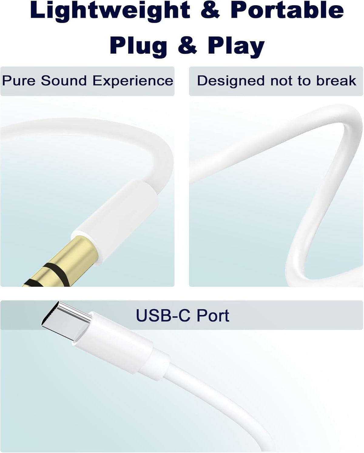 AUX to USB C, USB Type C to 3.5mm Audio Aux Headphone Jack Cable for iPhone 15 Pro Max, 3.3ft White