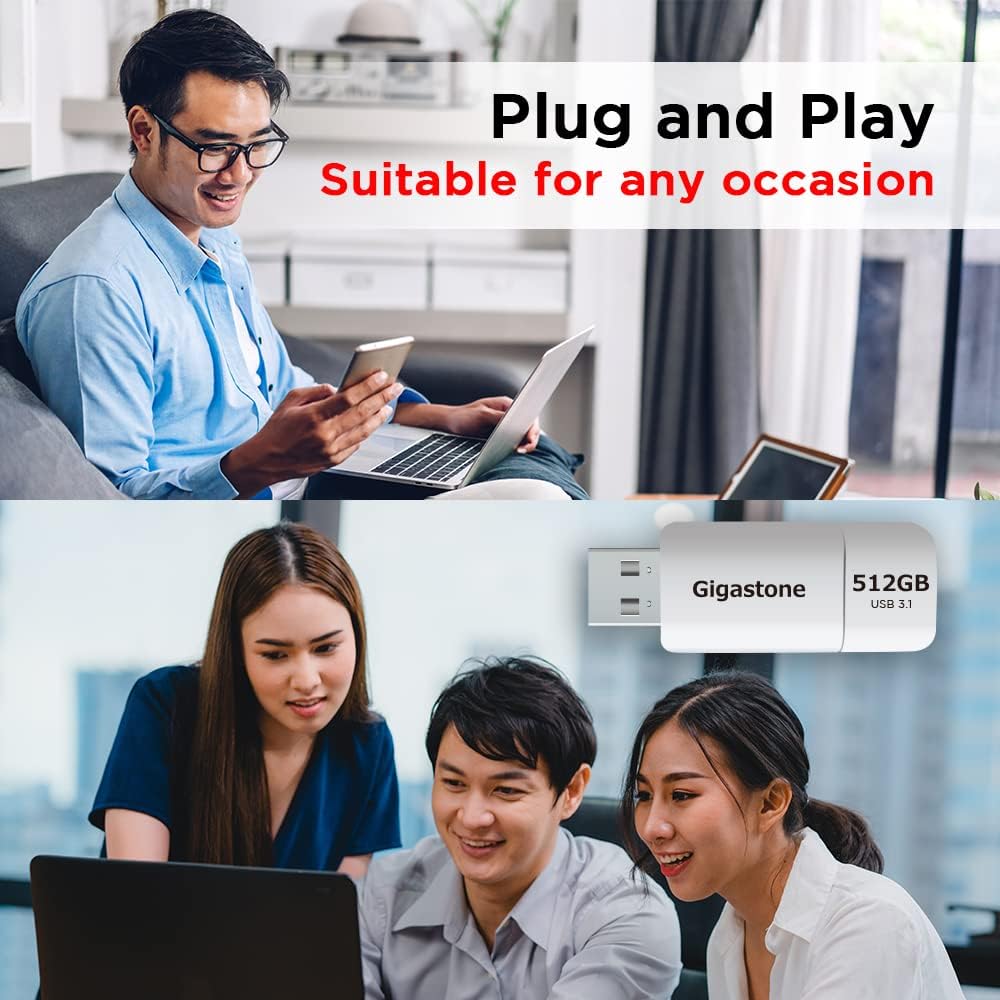 GIGASTONE 512GB Flash Drive (2 Pack) Z60 USB 3.2 Gen 1, 120MB/s Ultra Fast, Retractable Capless Slider Design, Data Storage, Backup for PC/Mac/TV/Car Audio, USB 2.0/3.0/3.1 Compatible