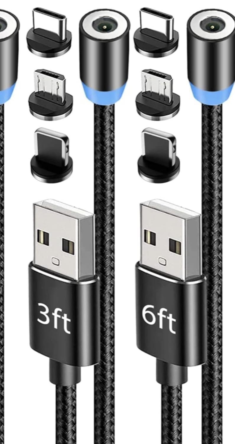 RISEMOSE Magnetic Charging Cable, NetDot 6 Pack (3ft) Max 18W Fast Charging for Micro USB, USB-C/i-Product (Black)
