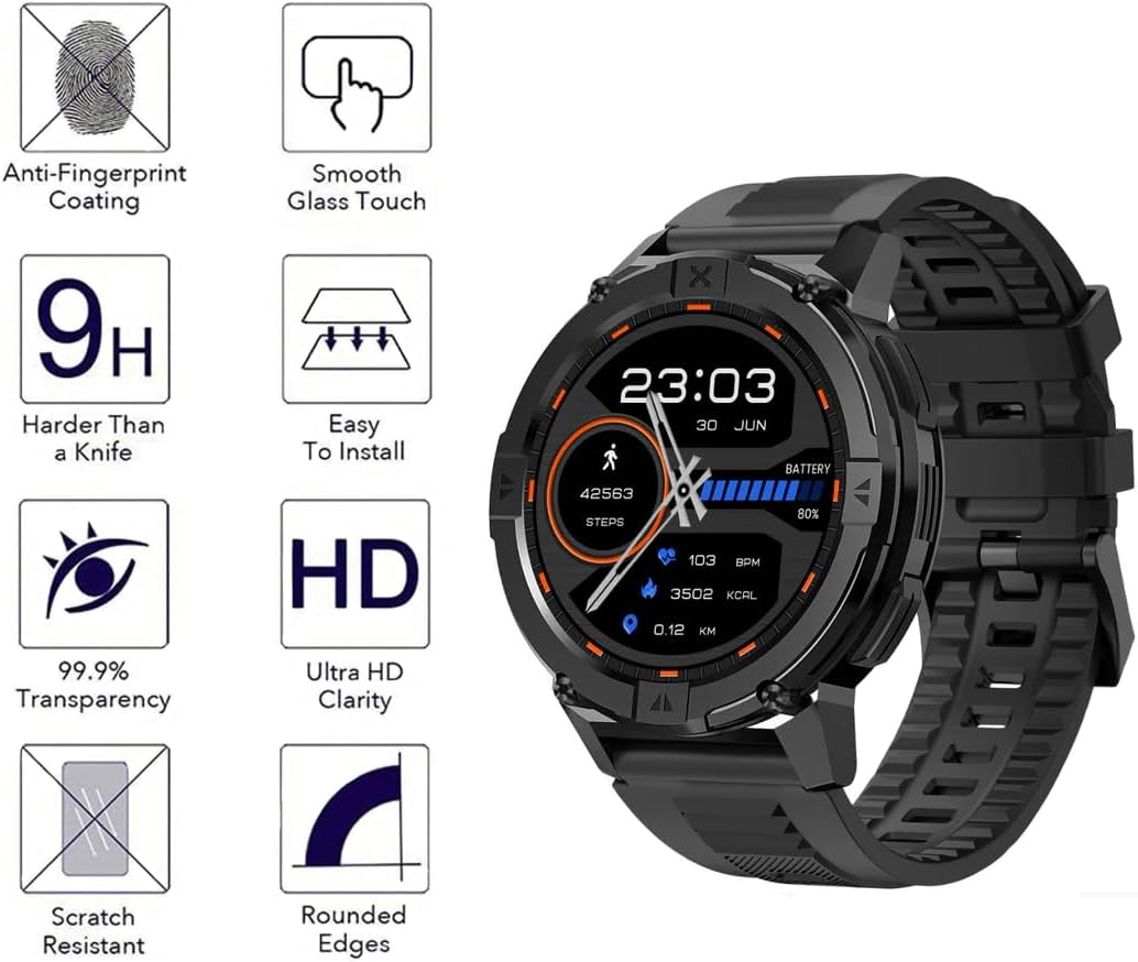 3 Pack Tempered Glass Screen Protector for Carbinox X-Ranger Smart Watch, Anti-Scratch Foils Glass