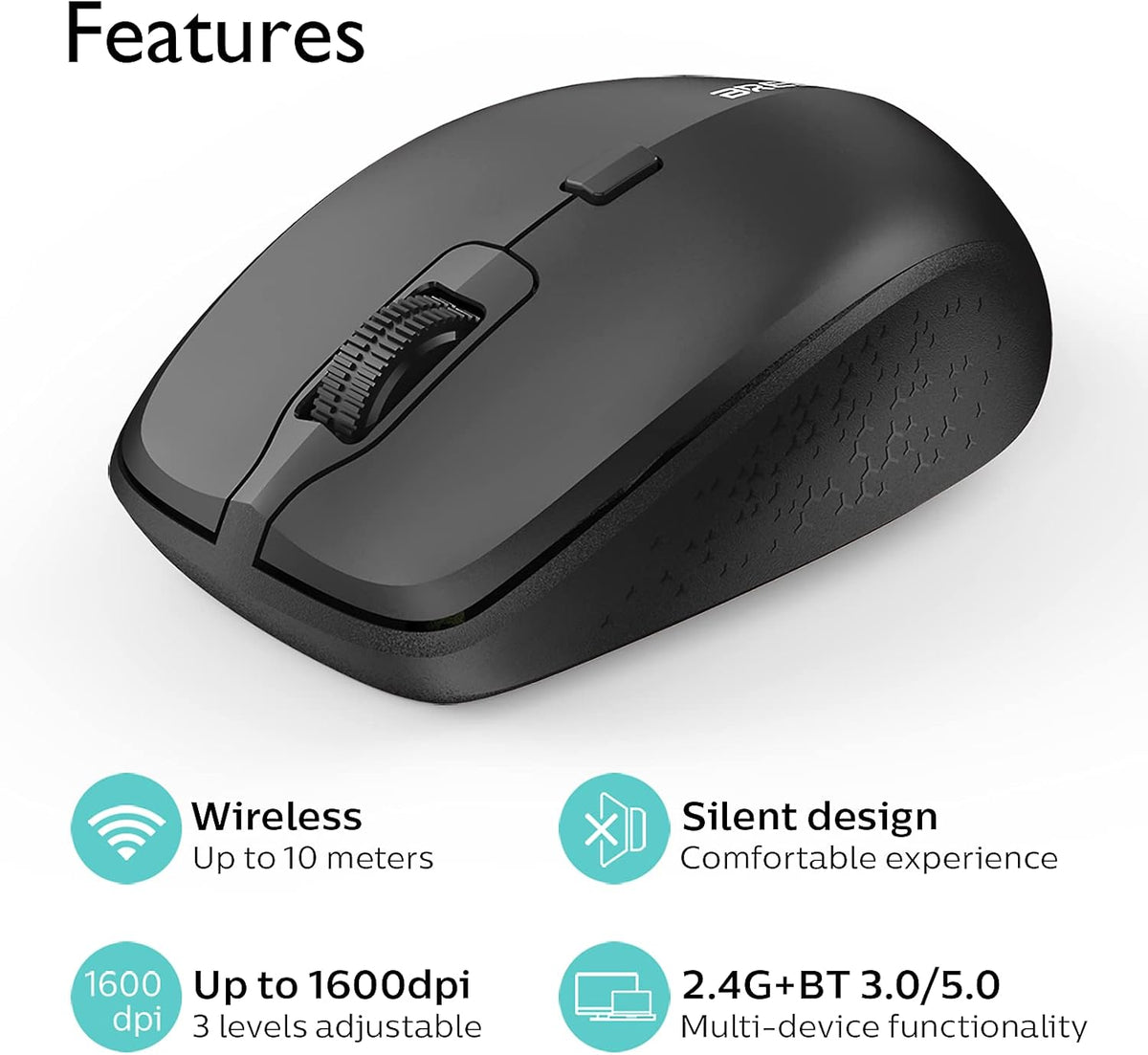 Wireless Mouse for Laptop, Portable Mouse with Mouse Pad, 2.4G/BT Ergonomic for Right or Left Hand Use, 3 Adjustable