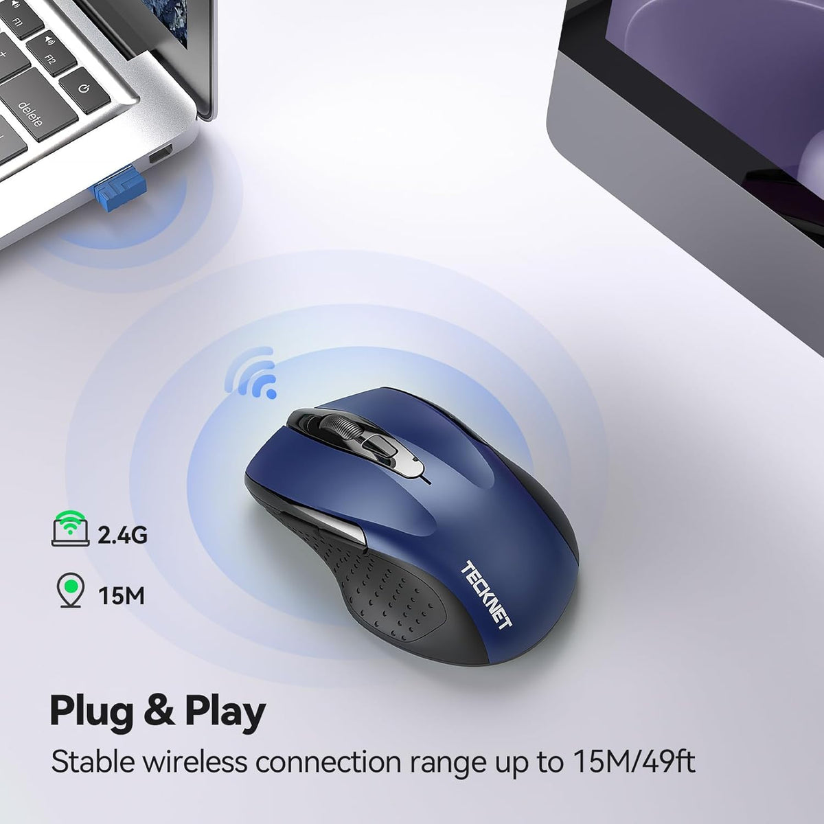 TECKNET Wireless Mouse for Laptop, Silent Mouse Quiet Click, Computer Mice Wireless, 6 Adjustable 4000 DPI Computer Mice - Blue