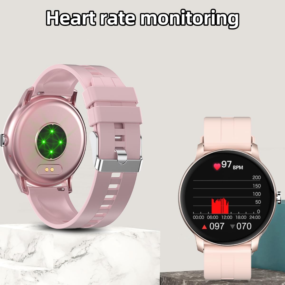Smartwatch for Women, 1.3” Fitness Tracker with 100+ Sport Modes, IP67 Waterproof, Heart Rate & Sleep Monitor (Pink,