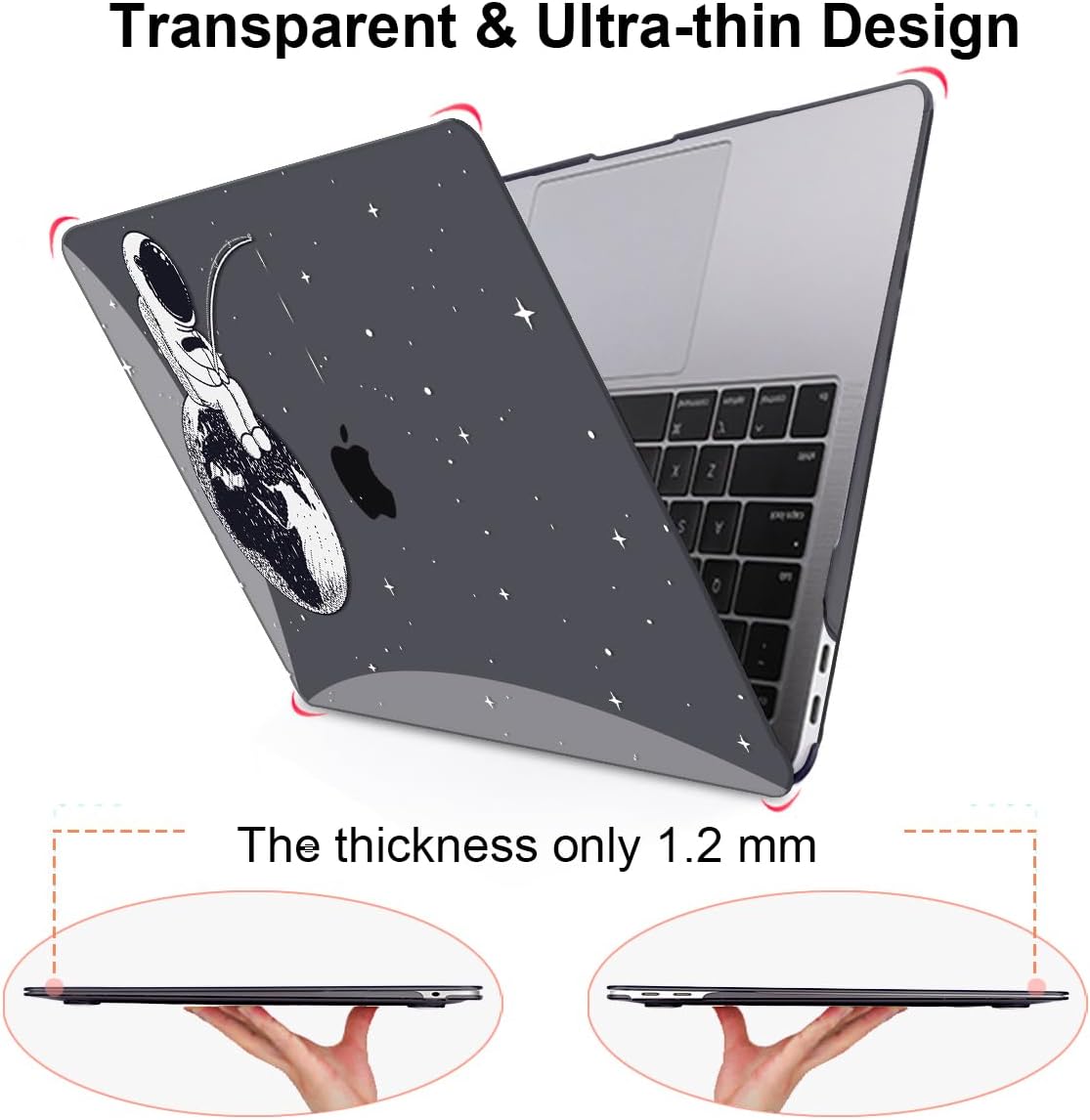 Compatible with MacBook Air 13 inch Case M1 A2337 A2179 A1932 Cover 2021 2020 2019 2018 Release with Retina Display & Touch ID, Crystal Black Pattern Plastic Hard Shell Case, Astronaut Earth