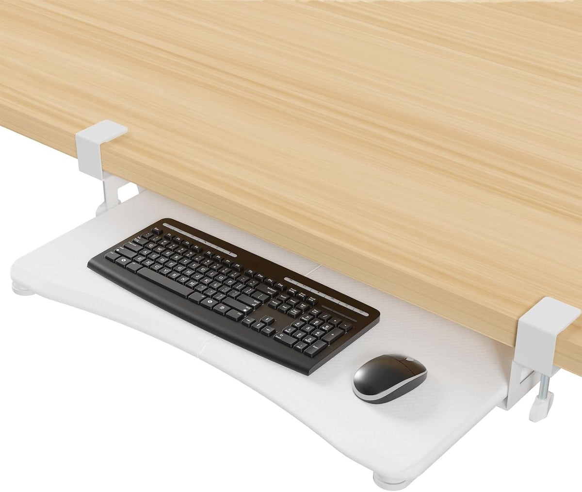 suptek Keyboard Tray Under Desk Pull Out with C Clamp Mount, Computer Keyboard & Mouse Tray, 25.6 (30 Including Clamps) x 11.8 inch Slide-Out Platform Computer Drawer for Typing, Carbon White, DSF1DJW