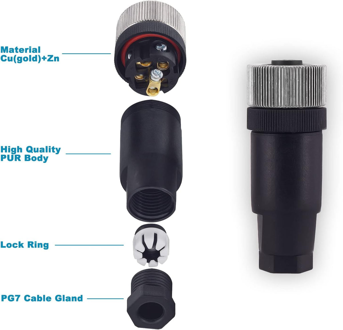 M12 5-Pin Female Circular Aviation Connector Plug, 12mm Waterproof Adapter Plug, 4 Pack