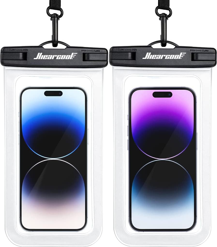 Hiearcool Waterproof Phone Pouch, Waterproof Beach Bag Compatible for iPhone 16 15 14 13 Pro Max Up to 8.3", IPX8 Cellphone Kayak Accessories, Travel Essentials for Beach -Clear-2Pack