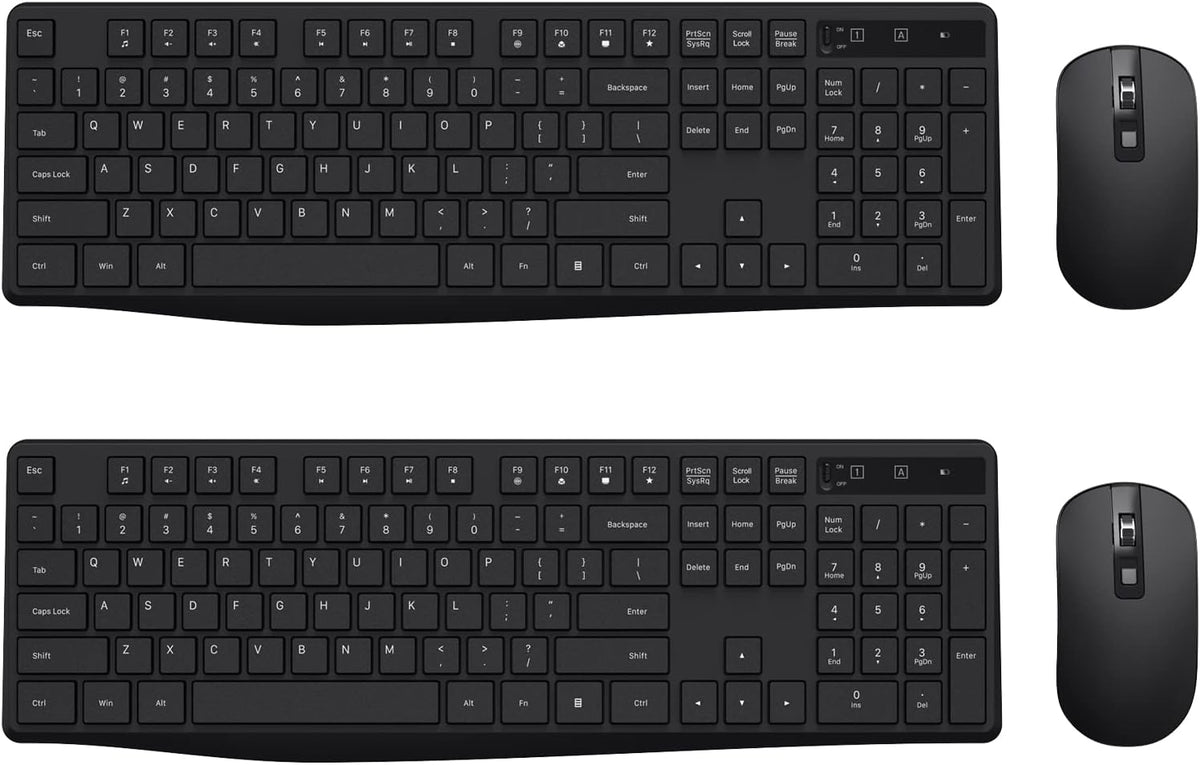 Wireless Keyboard and Mouse Combo, Lovaky 2.4G Full-Sized Ergonomic Keyboard, 3 DPI Adjustable Cordless USB Mouse, Quiet Click for Computer/Laptop/Windows/Mac (2 Pack, Black)