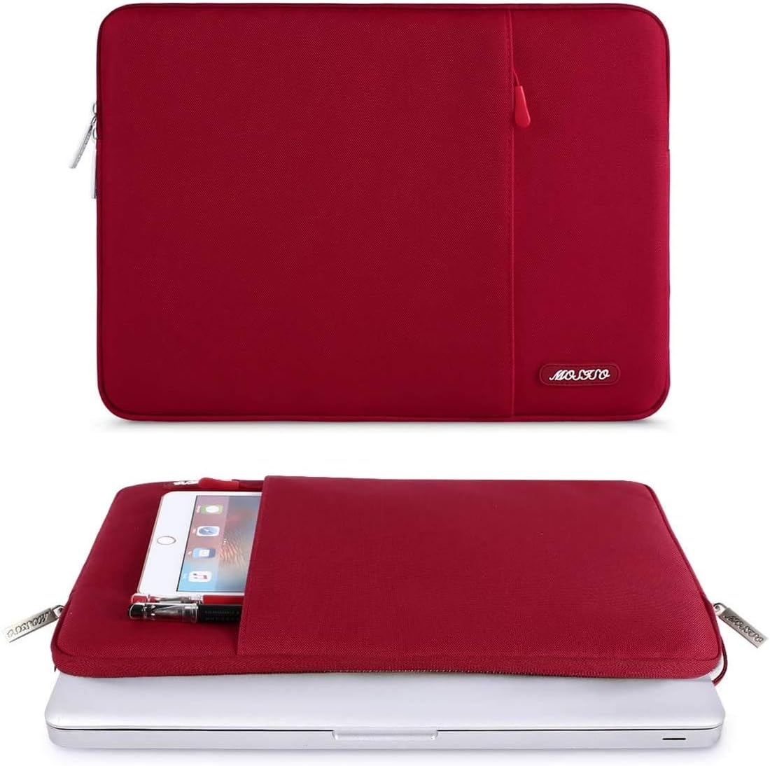 MOSISO Laptop Case 16 inch, 15-15.6 inch Laptop Sleeve Compatible with MacBook Pro 16 M4 M3 M2 M1, HP Acer Dell Lenovo ASUS Notebook, Polyester Vertical Computer Sleeve Bag with Pocket, Red