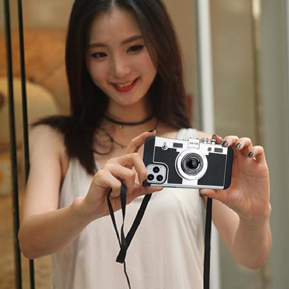 Awsaccy Emily in Paris Phone Case for iPhone 12 / iPhone 12 Pro, Vintage Cover with Removable Neck Strap, Cute 3D