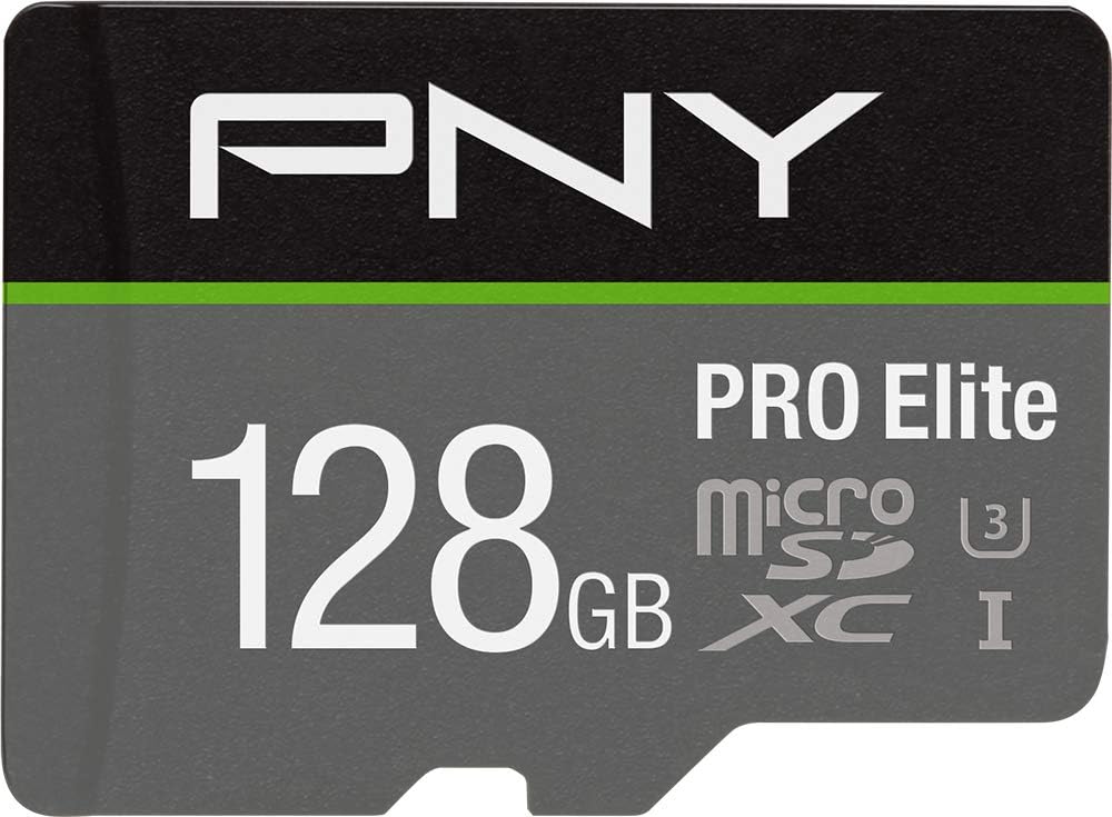 128GB PRO Elite Class 10 U3 V30 microSDXC Flash Memory Card - PNY, 100MB/s, 4K UHD