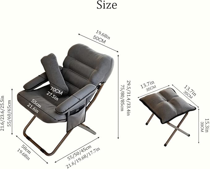YCKEGEW Lazy Chair IndoorLounge Chair Living RoomFolding Armcharir with Footrests and PillowUpholstered Recliner SleeperReading Gaming Chair (Color : Dark Brown)