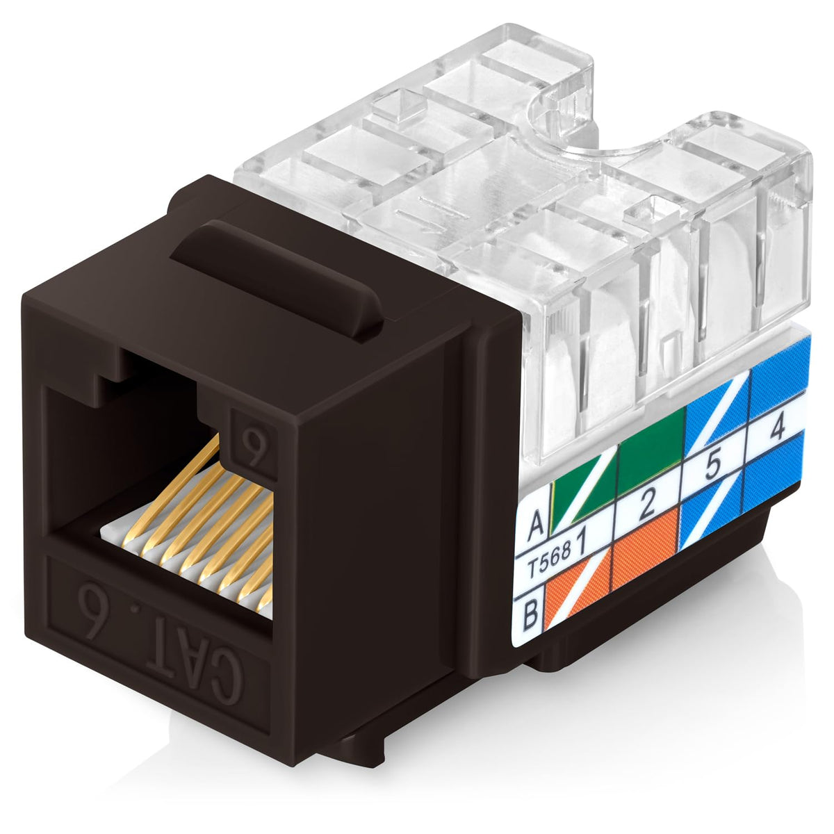Everest 90° Angled RJ45 Cat6 Keystone Jacks 50-Pack in Brown - Slim Profile Female RJ45 Connectors - Cat 6 Keystone Jack - Compatible with 90° Angled Speed Termination Tool - easyJACK (B094WB91H3)