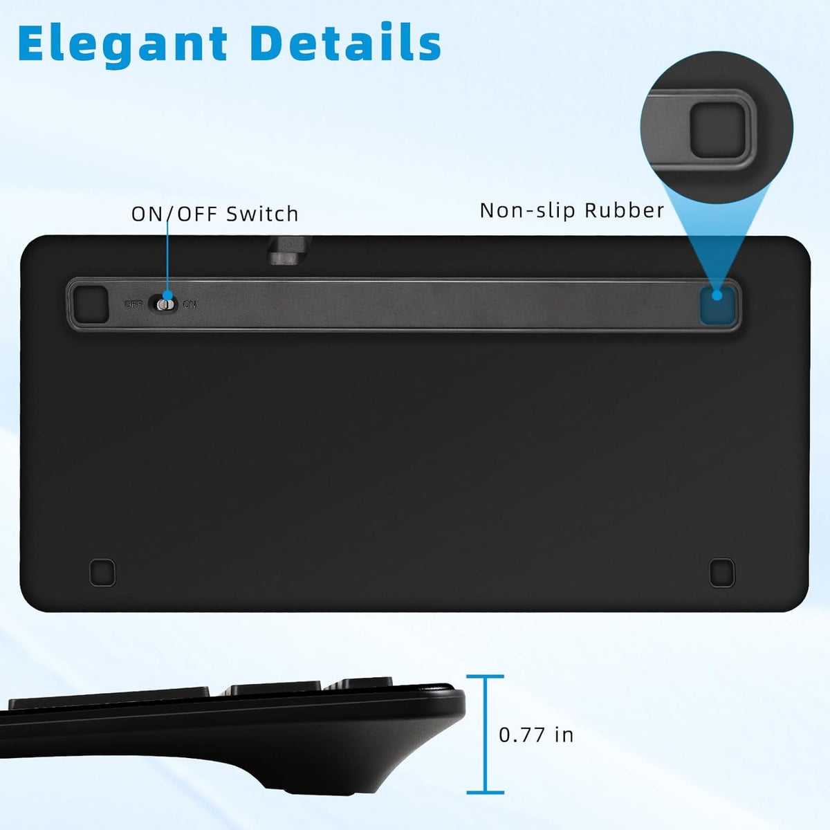 Bluetooth Keyboard, Ultra-Slim Wireless for iPad, Rechargeable Ergonomic Computer Keyboard for iOS, Android, Windows PC
