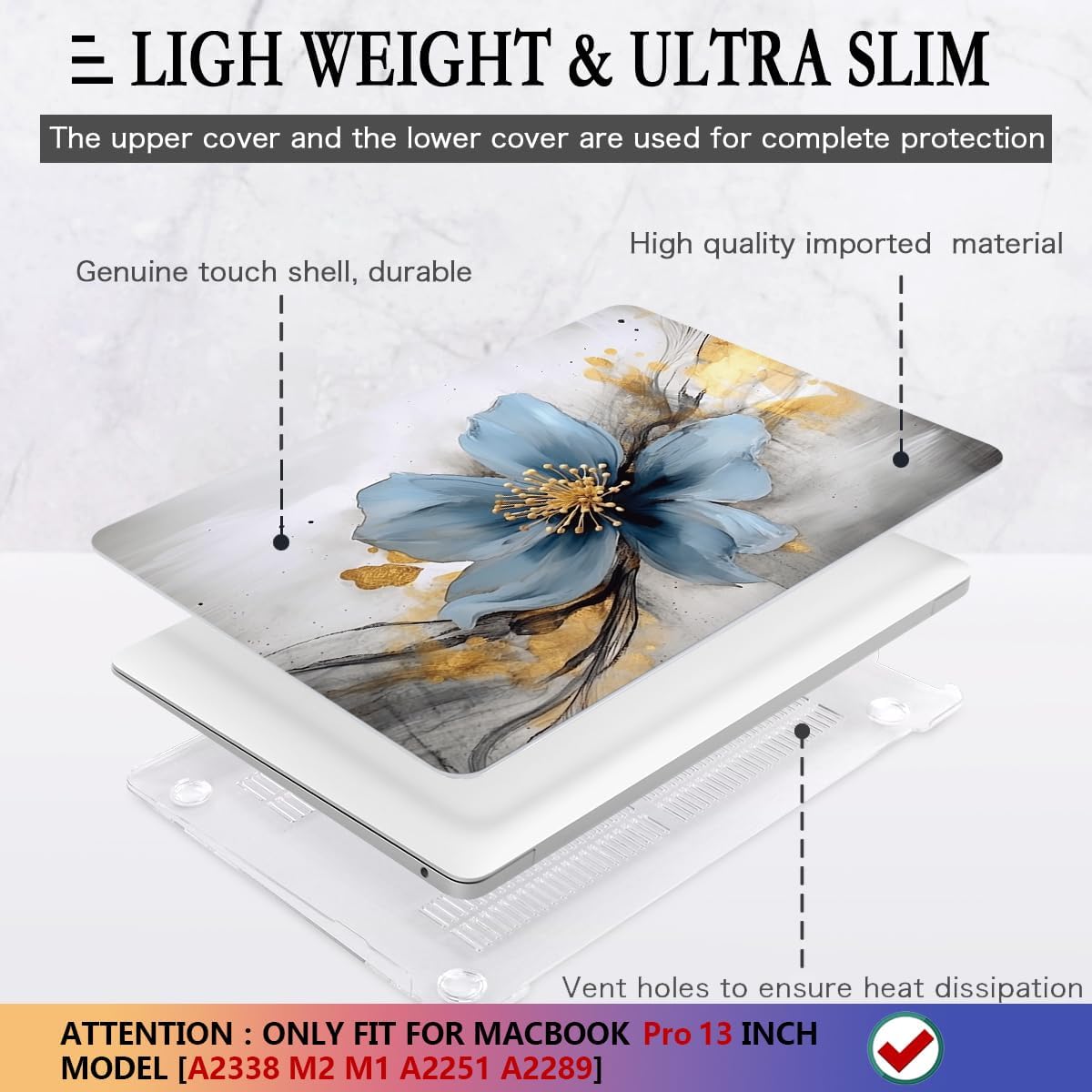 CISSOOK Compatible with MacBook Pro 13 inch 2025-2020 Release Model M2 M1 Chip A2338 A2251 A2289 with Touch Bar, Plastic Hard Shell Case&Keyboard Cover&Screen Protector, Retro Golden Floral