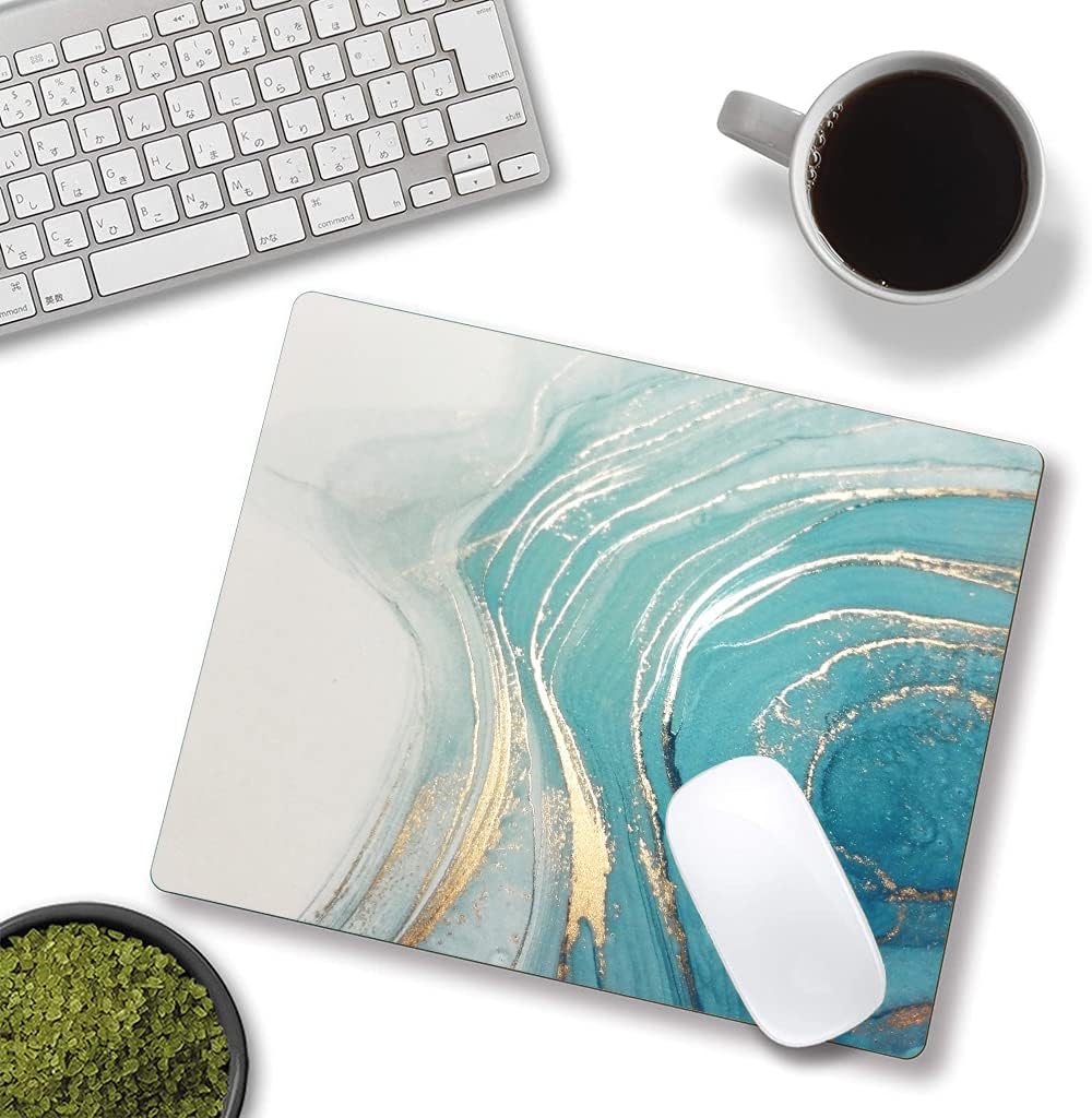 Mouse Pad, Marble Mouse Pad, Square Premium-Textured Mouse Mat Waterproof Non-Slip Rubber Base Computer Mousepads for Office Laptop Desk, Blue Marbling