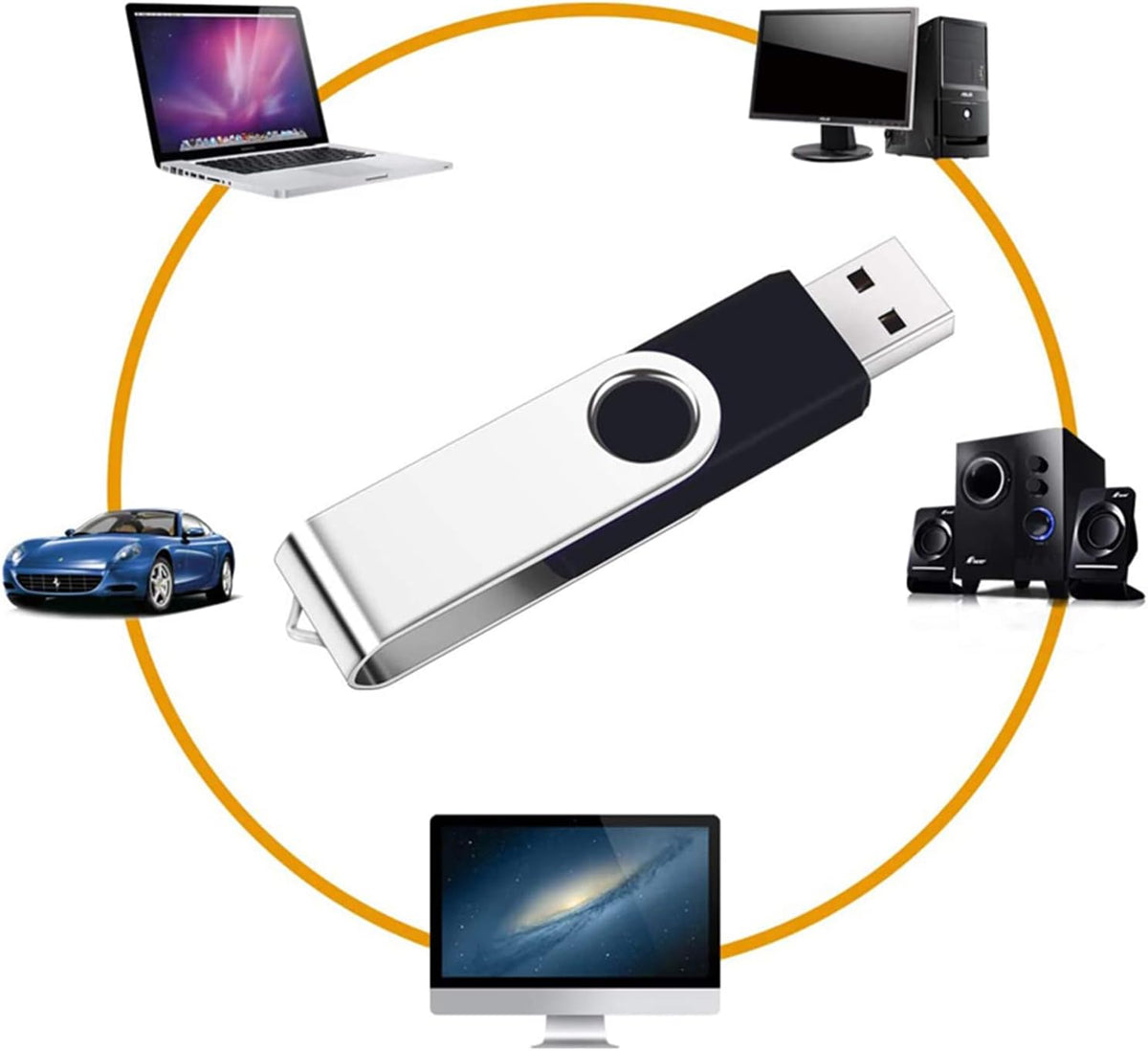 2 Pack 32GB USB Flash Drive USB 2.0 Thumb Drives Jump Drive Fold Storage Memory Stick Swivel Design - Black