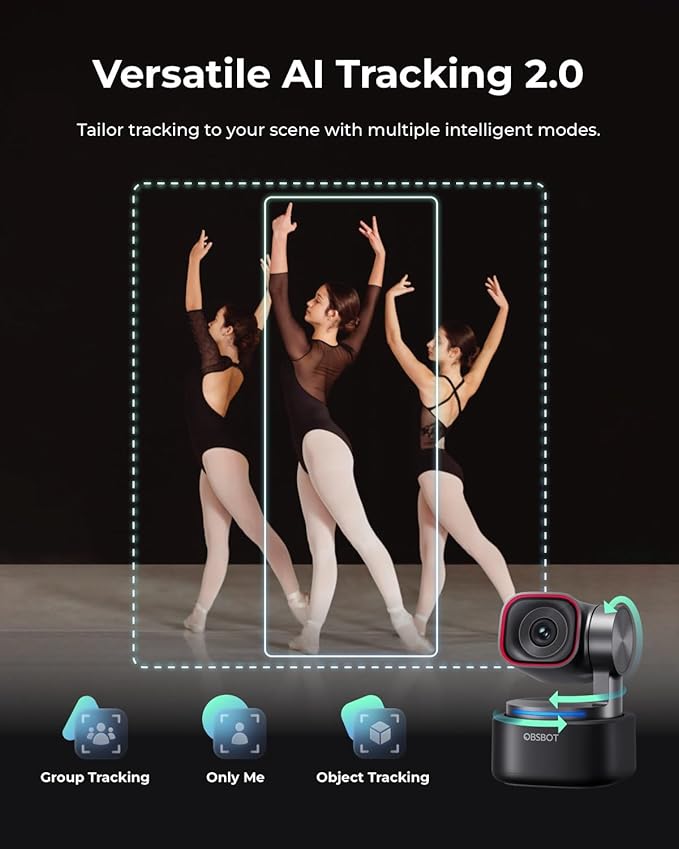 OBSBOT Tiny 3 AI-Powered Spatial Audio 4K Webcam Bundle with VOX SE &amp Remote AI Tracking PTZ Camera with 1/1.28 Sensor Tri-Mic Voice &amp Gesture Control 120FPS HDR Web Cam for PC Laptop