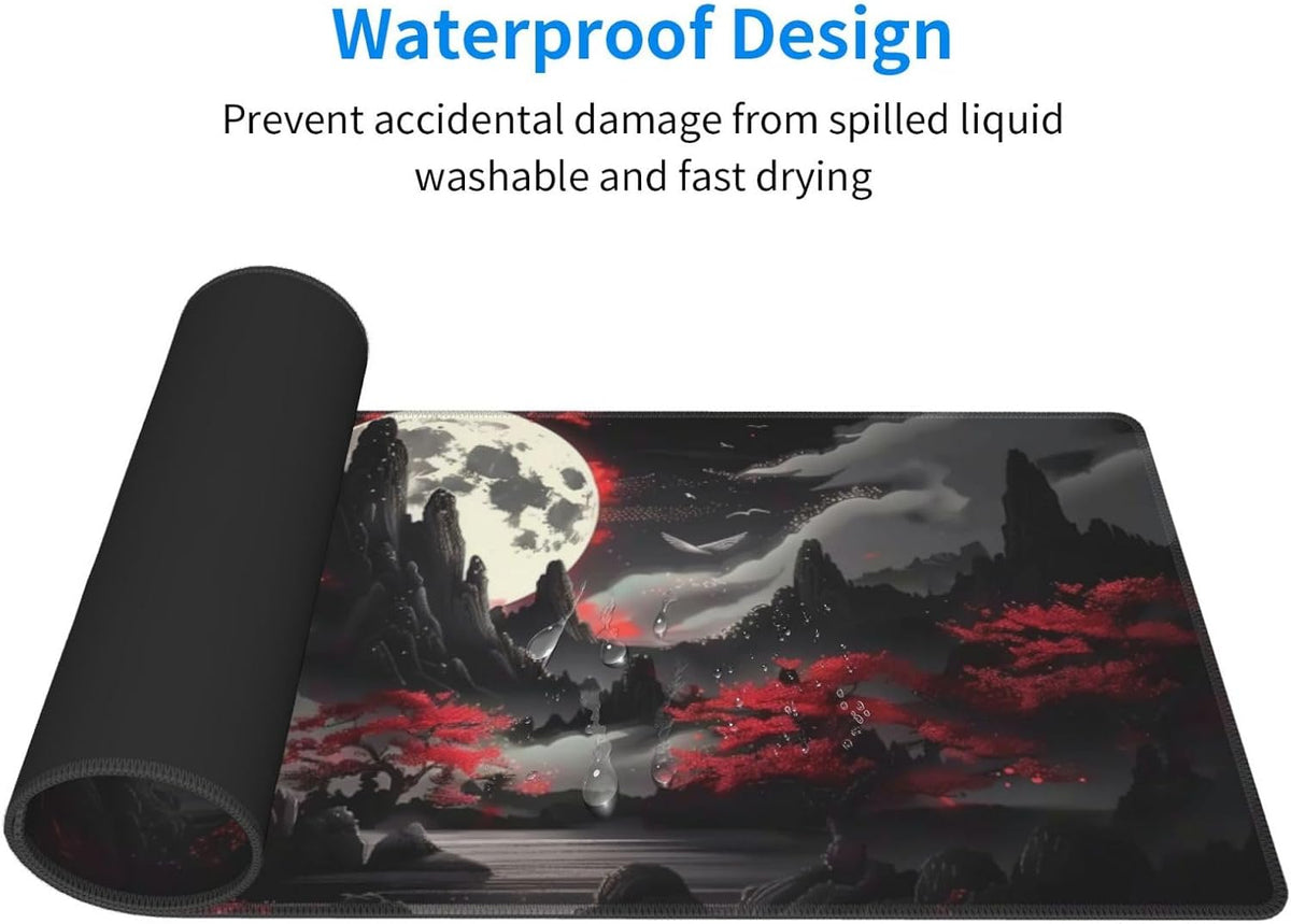 Extended Gaming Mouse Pad, Large Desk Mat XL Anime Mouse Pad Waterproof with Stitched Edges, Non-Slip Desktop Pad for Home and Office, Level Up Your 31.5x11.8 Inch (Night Canyon)