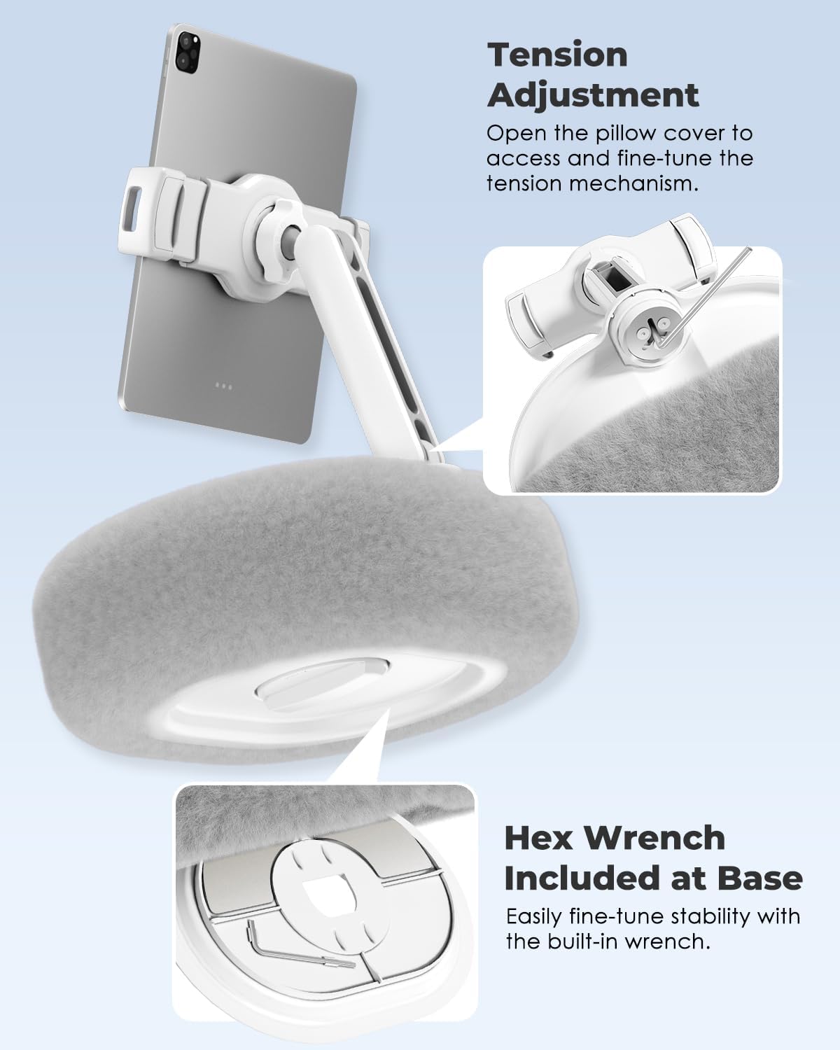 Viozon Tablet Pillow Stand,Kindle Pillow Stand, Compatible with 4-11" Tablet/Phone with Small Bowl, Kindle Holder Accessories,Idea for Reading and Video Watching On Bed,Grey
