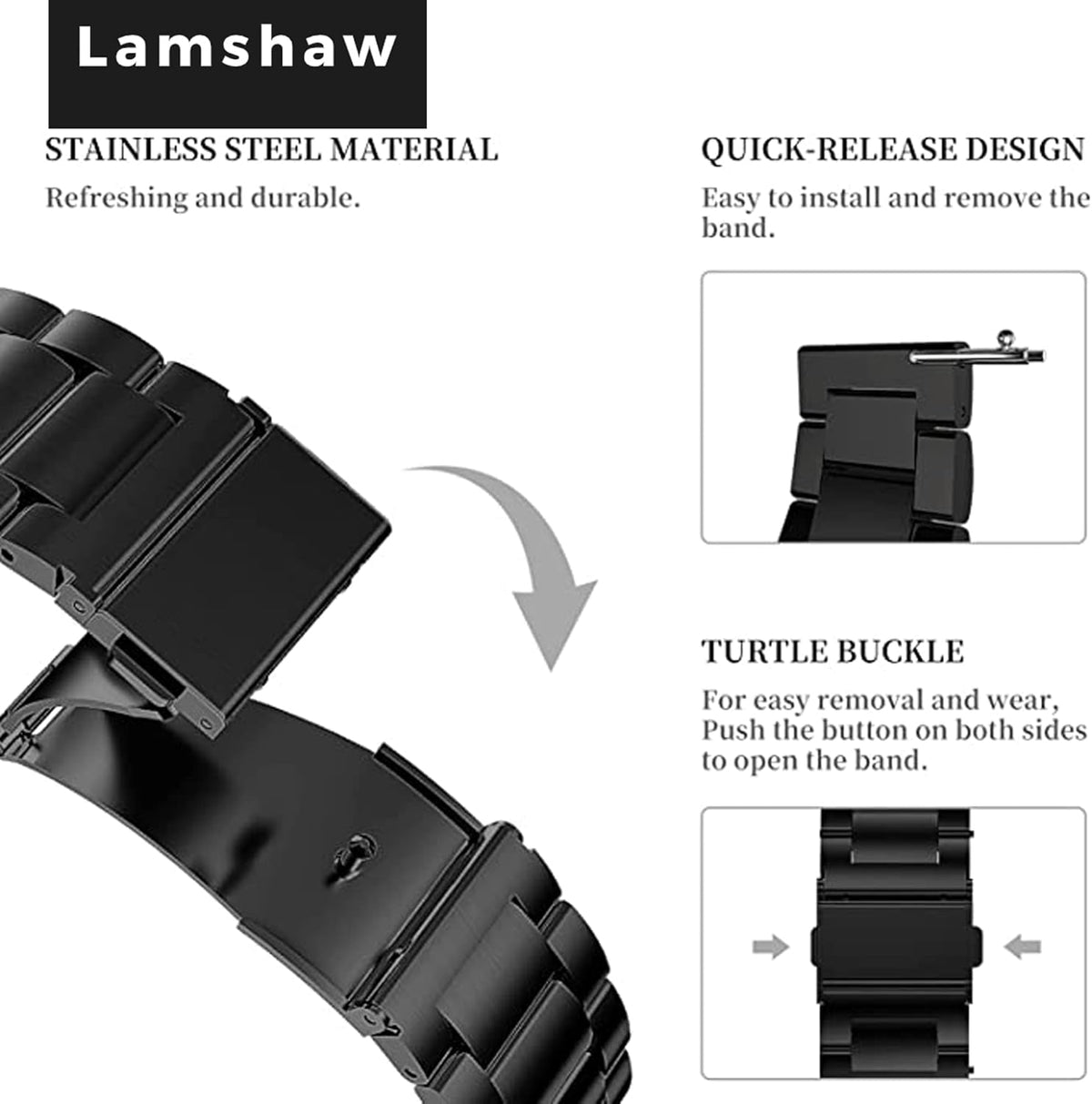 Aolon Curve Smart Watch Band Compatible, Quick Release Stainless Steel Metal Replacement Strap for 2.01" Smart Watch
