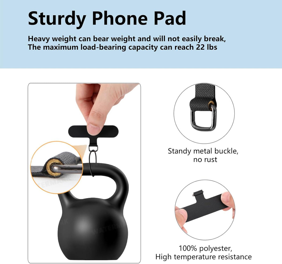 3 Pack Cell Phone Lanyard Patchs, Phone Tether Tab for iPhone, Phone Chain&Strap Replacement Part for All Fullcover Phone Cases - Black