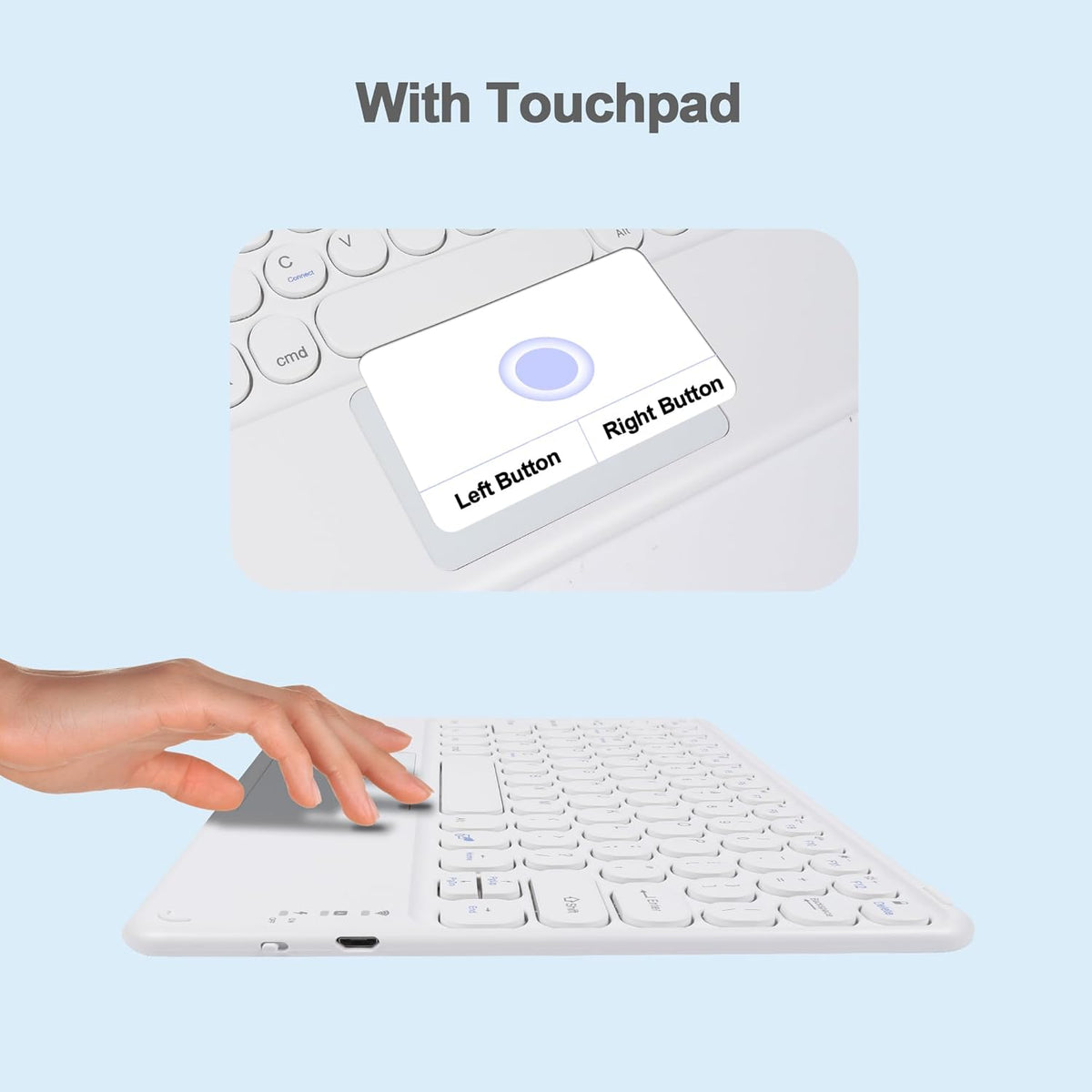 Wireless Keyboard with Touchpad - Ultra-Slim Portable Rechargeable Bluetooth Keyboard for iPad/iPad Pro (White)