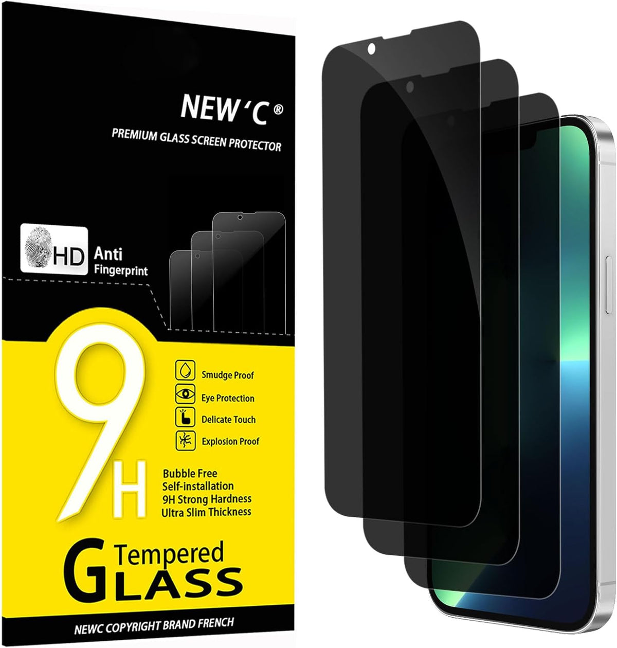 NEW'C 3 Pack Privacy for iPhone 13 Pro Max, iPhone 14 Plus Screen Protector (6.7"), Enhanced 28-Degree Privacy Angle, Ultra Durable 9H Hardness, Bubble-Free