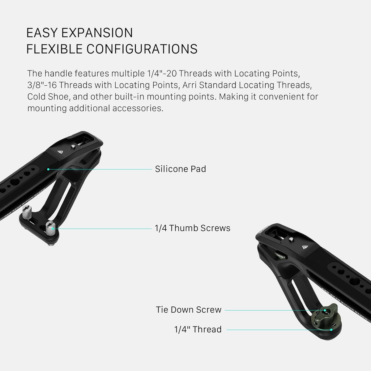 Tilta Xeno Top Handle for Filmmakers & Cameras - Titanium Gray | Aluminum Alloy and Silicone Build | 1/4″-20 and 3/8″-16 Threads w/Locating Points | Safety Release Pin | Comfortable Handling (NATO)