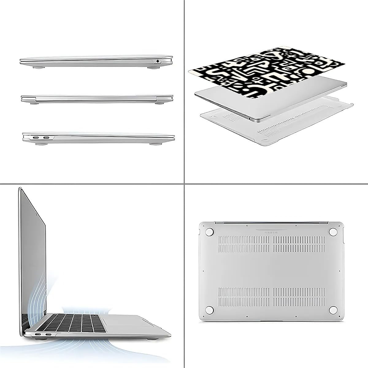 Compatible with MacBook Air 13.3 13.6 Inch Case 2022 2021 2020 2019 Plastic Hard Shell Case Cover,13.6 Air (A2681) M2 2022, Black and White Letters