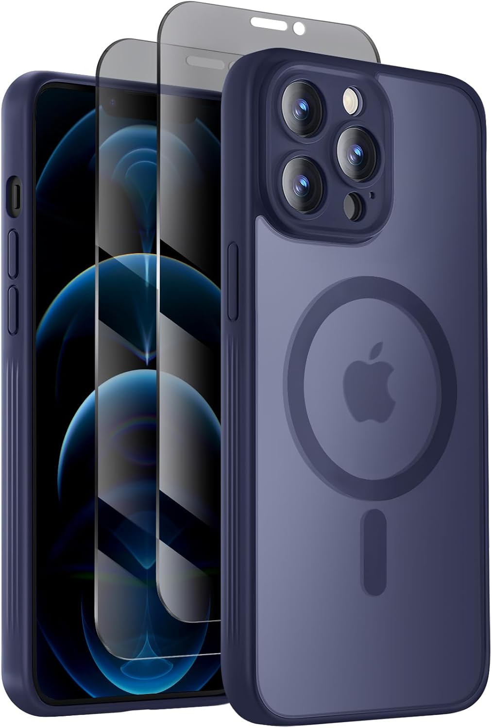 Designed for iPhone 12 Pro Case, Compatible with MagSafe, with Privacy Screen Protectors X2, [Camera Protection] [15FT Military Drop Protection] Shockproof Phone Case, 6.1", Navy Blue
