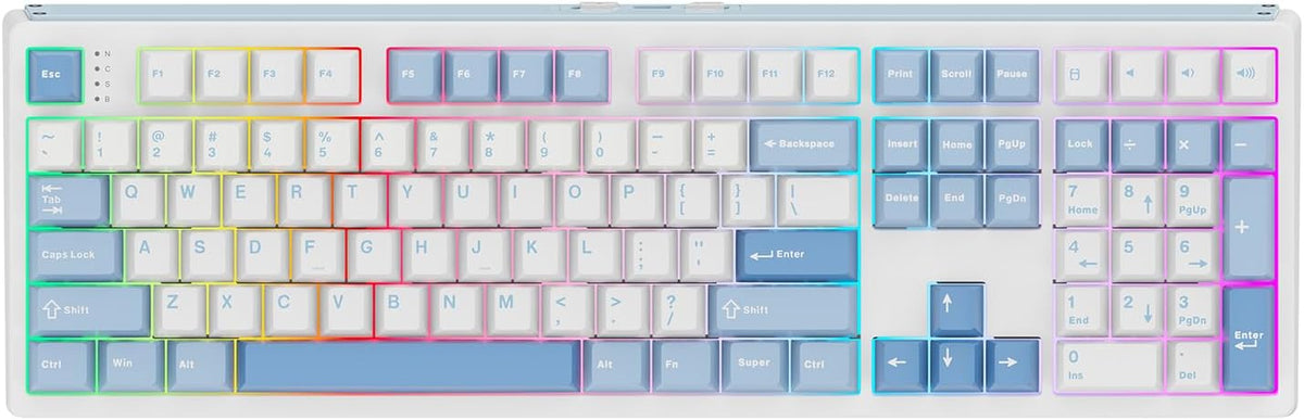 EPOMAKER TH108 Full Size Mechanical Keyboard, Wireless Gaming Keyboard with 8000mAh Battery, Creamy Gasket, 108 Keys, Hot Swap, Custom Driver, RGB Backlight (Blue&White, Creamy Jade)