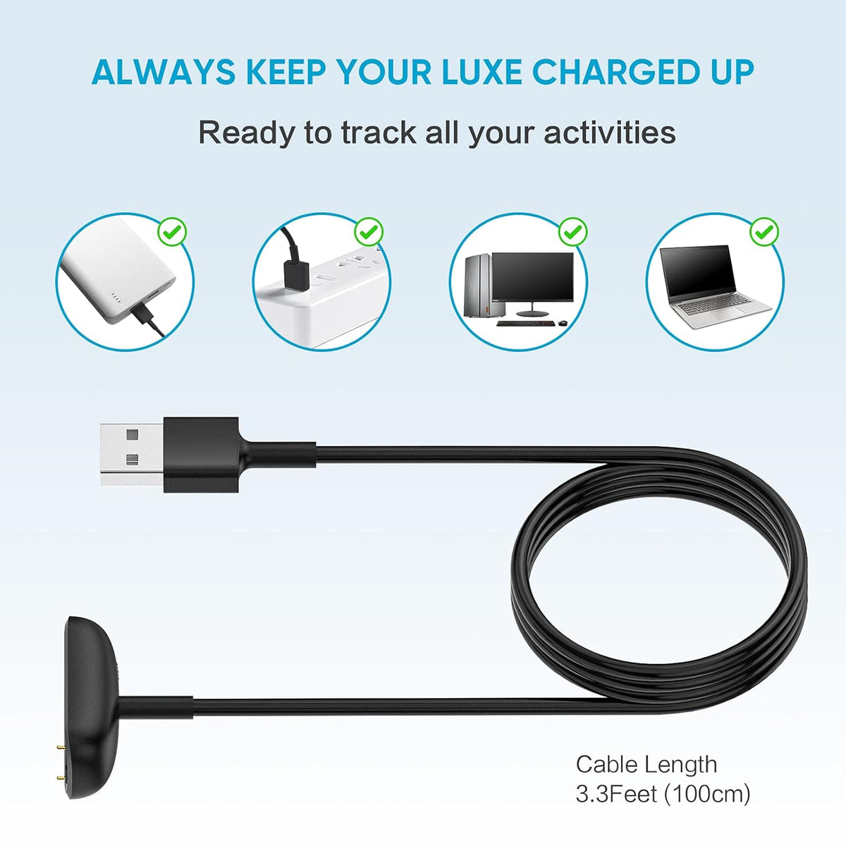 [2-Pack] Charger Cable for Fitbit Charge 5 / Luxe, Replacement Charging Cable Cord Accessory for Fitbit Charge 5 and