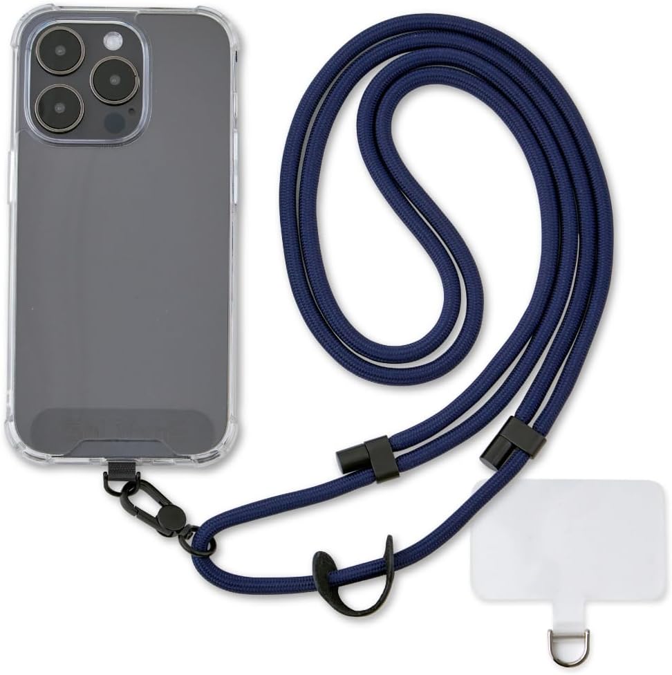 Universal Phone Lanyard, Anti-Theft Crossbody Strap for iPhone 16 Pro Max and Most Smartphones, Adjustable Cell Phone Neck Holder w/ 2 Non-Adhesive Tether Tabs for Men and Women, Navy/Black