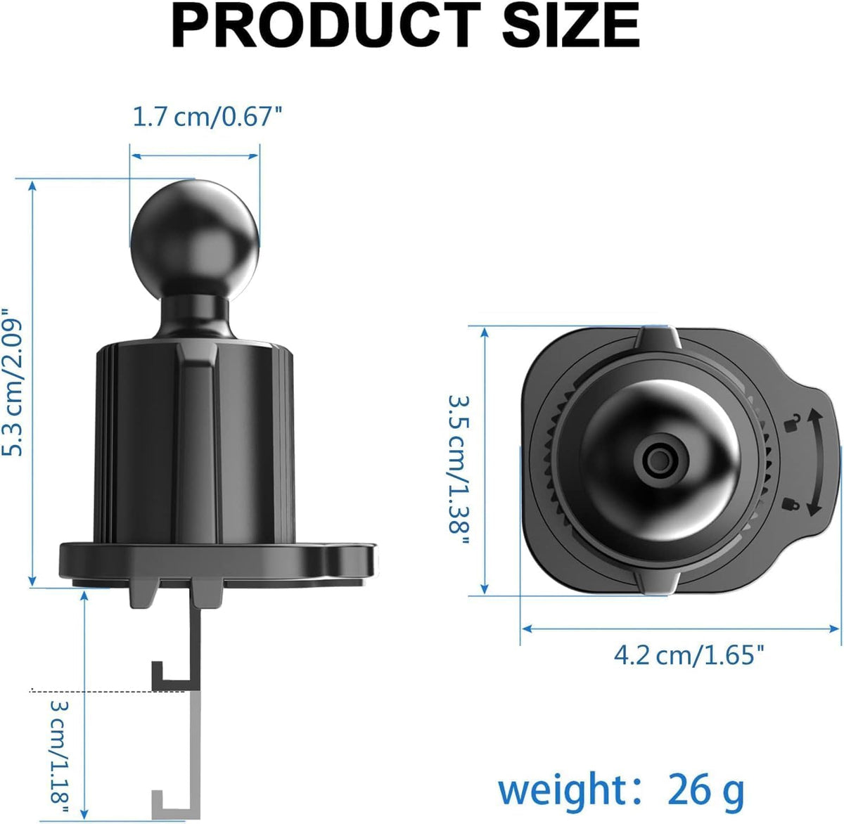 Gryshanyun Black Universal Car Air Vent Phone Mount, 17mm Ball Joint Clip Holder, Most Car Bracket Universal Air Vent Clip for Phone Cellphone Holder