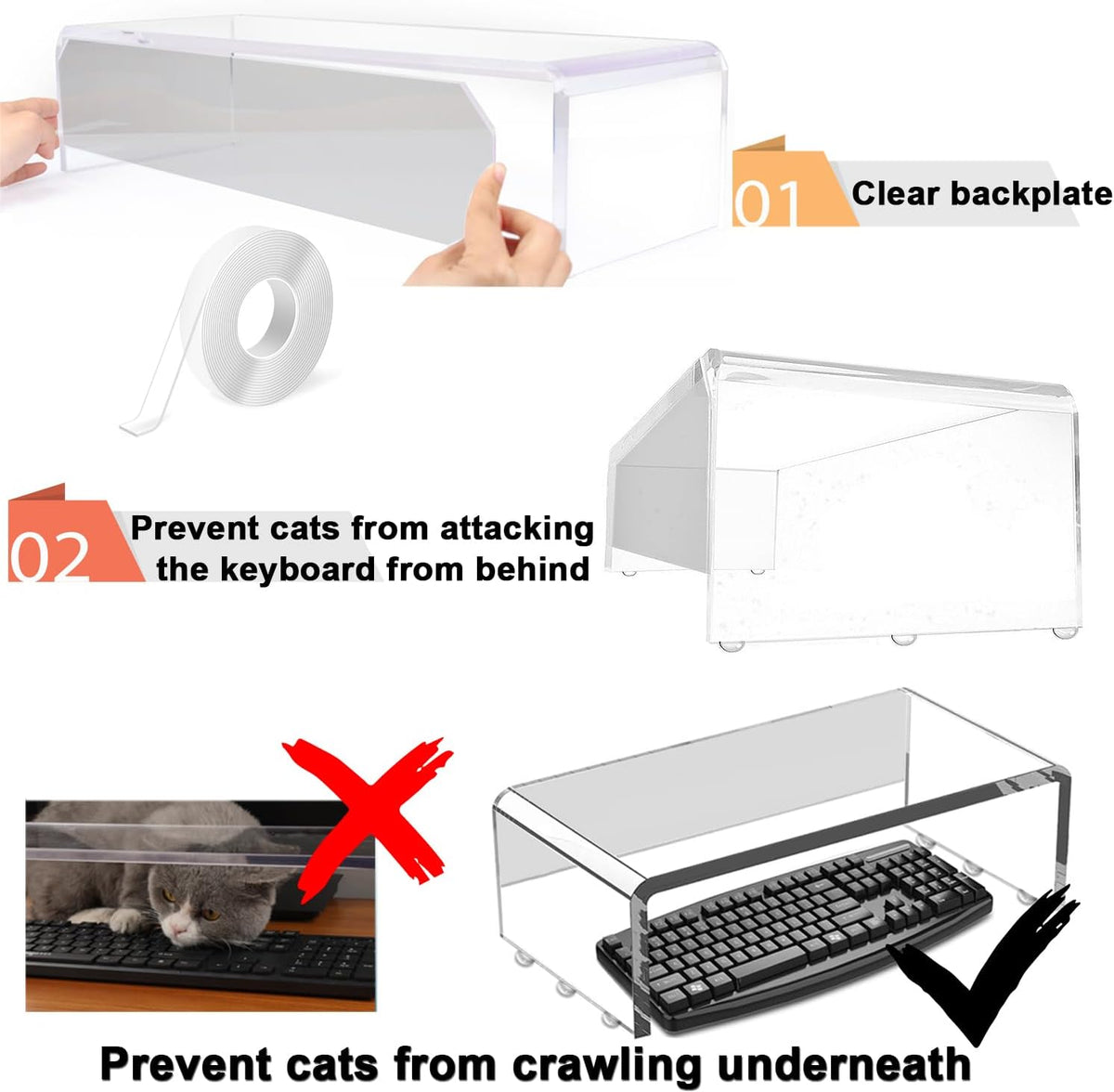 Clear Acrylic Monitor Stand Riser 20", Laptop Keyboard Cover cat Proof, Keyboard Protector Anti-Cat Prevent Cats from Touching Keyboard, Clear Monitor Riser for Keyboard Storage