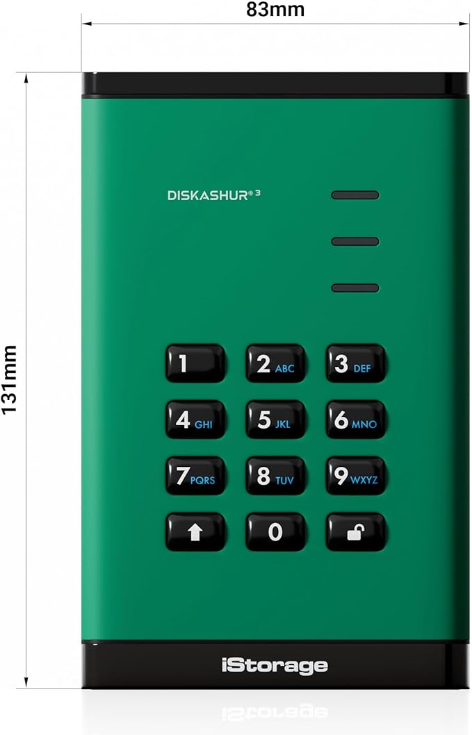 iStorage diskAshur3 SSD 2TB Green - Secure Portable Solid State Drive - Password Protected - Dust &amp Water Resistant - Hardware Encryption