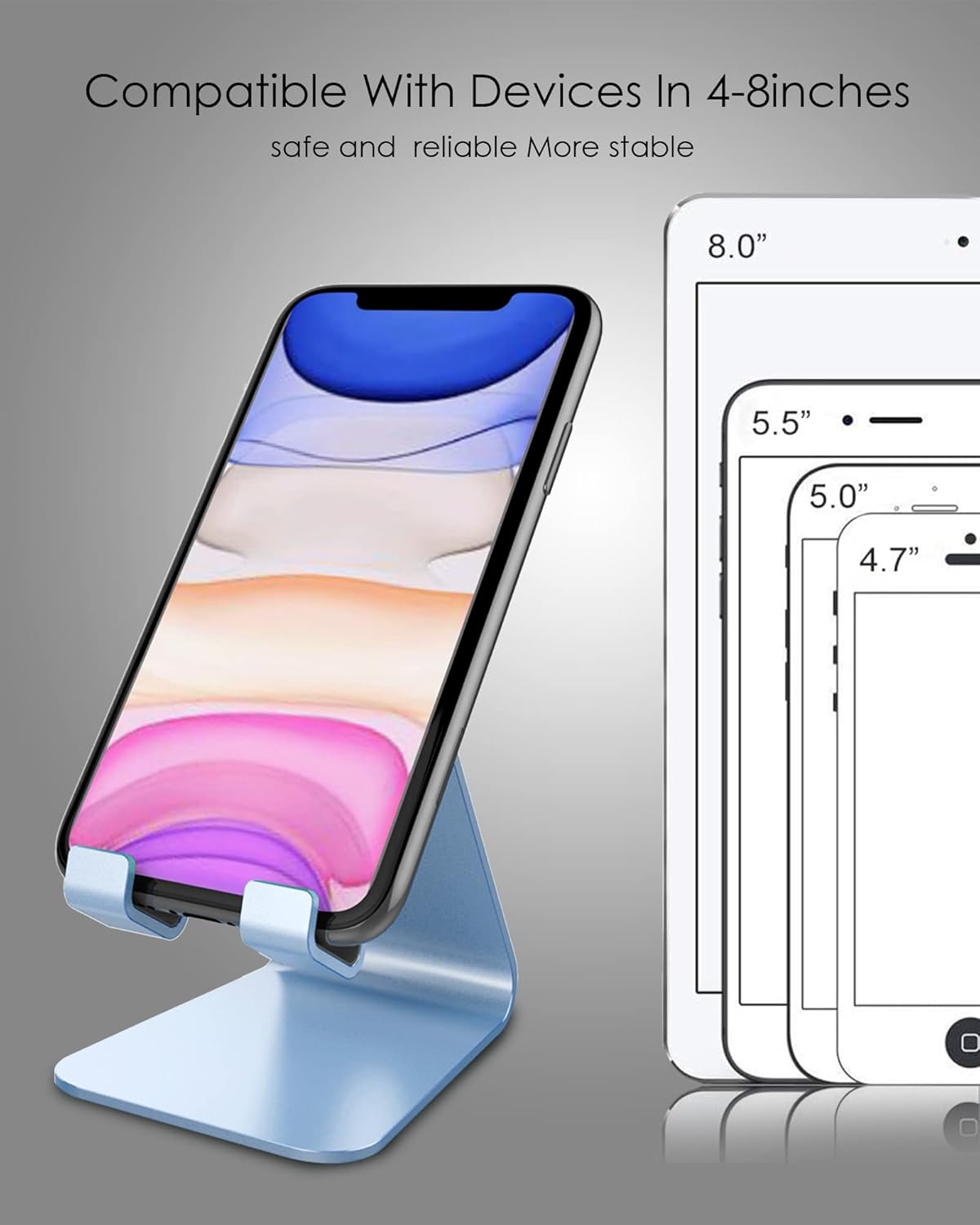 CreaDream Cell Phone Stand, Cradle, Holder, Aluminum Desktop Stand Compatible with Switch, All Smart Phone, iPhone 11 Pro Xs Max Xr X Se 8 7 6 6s Plus SE, Sierra Blue