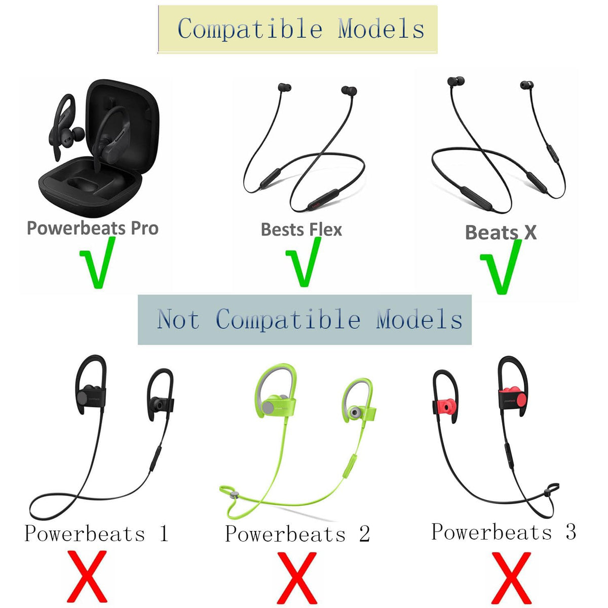 Replacement Eartips Compatible with Powerbeats Pro, Replacement Earbuds Silicone Ear Tips Eargels Set - Small, Medium, Large and Double Flange (4