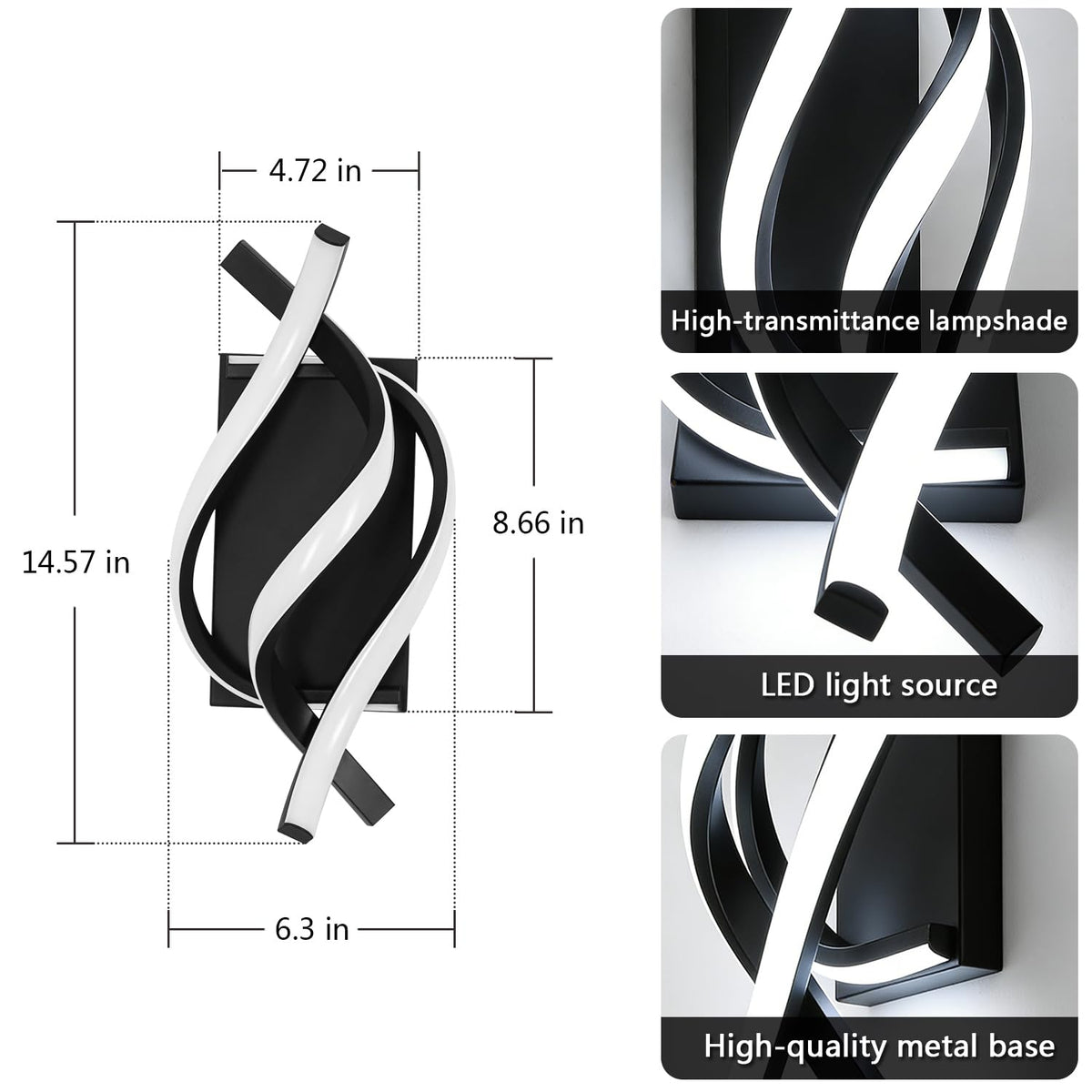 GLWET Wall Sconce of 2, Modern Wall Light Fixture Black Wall Mount Light for Mirror,Bedside, Bathroom, Bedroom, Hallway
