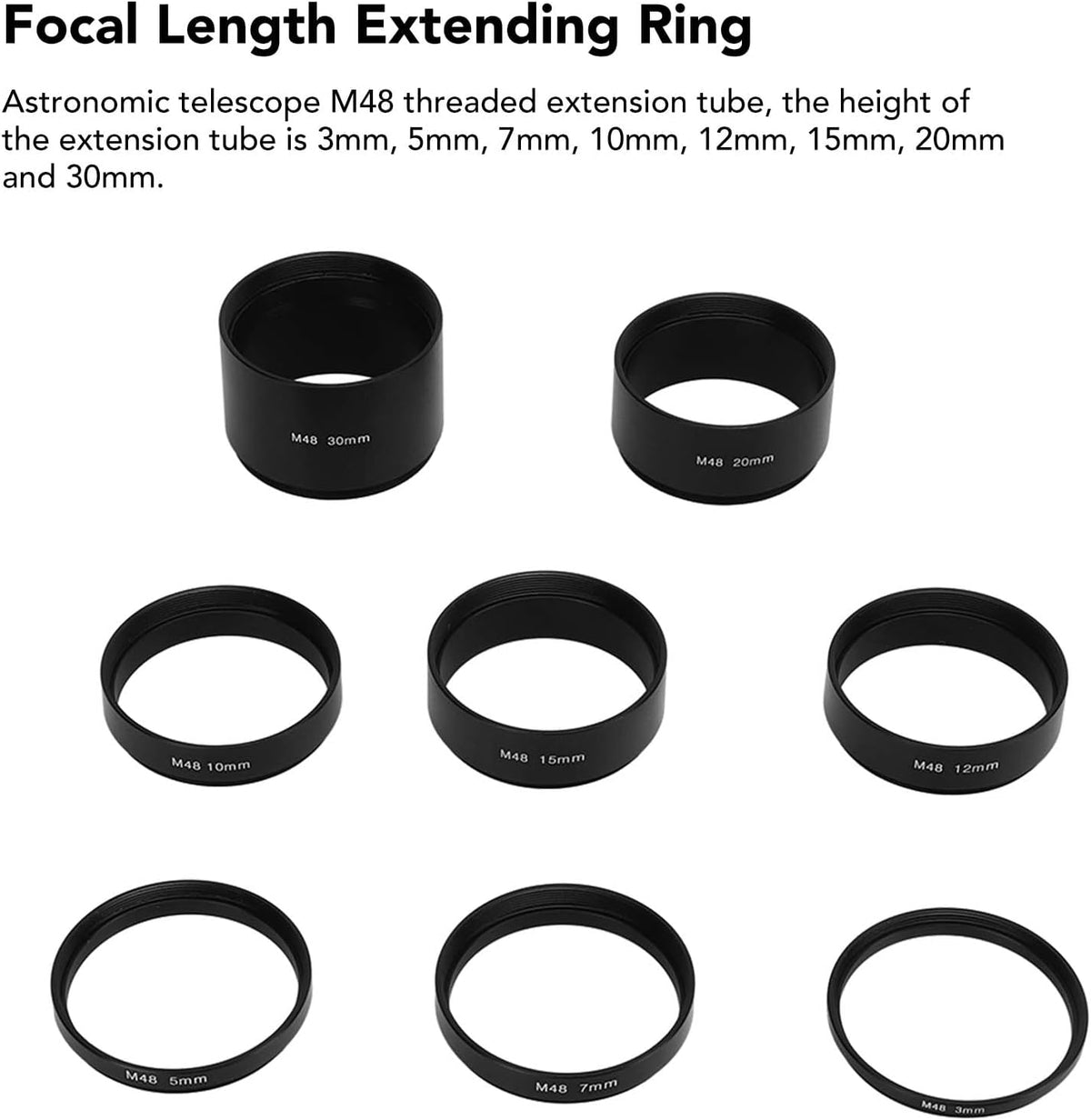 Astronomical Extension Tube, 8Pcs M48 Focal Length Extension Tube Kit for Telescope, Cameras, Eyepieces
