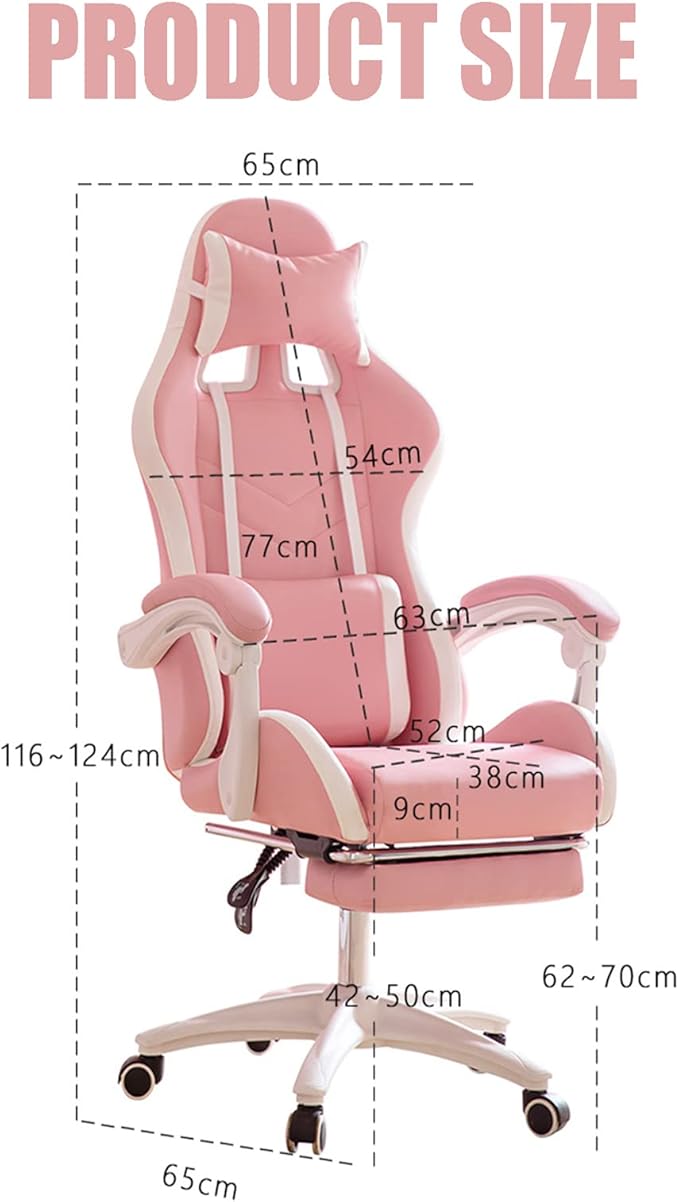 TBQATNTS Pink Girls Gaming ChairCinnamoroll Ergonomic Gaming Chair with FootrestAdjustable Head Pillow and Lumbar Support PC Computer ChairTeen Gaming Chair.Pink