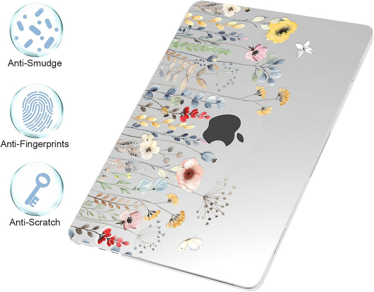 G JGOO Compatible with MacBook Air 13 inch Case 2025 2024 2023 2022 M4 A3240 M3 A3113 M2 A2681, Clear Plastic Hard Shell for MacBook Air 13.6 inch Case+Keyboard Cover+Screen Protector, Garden Flower