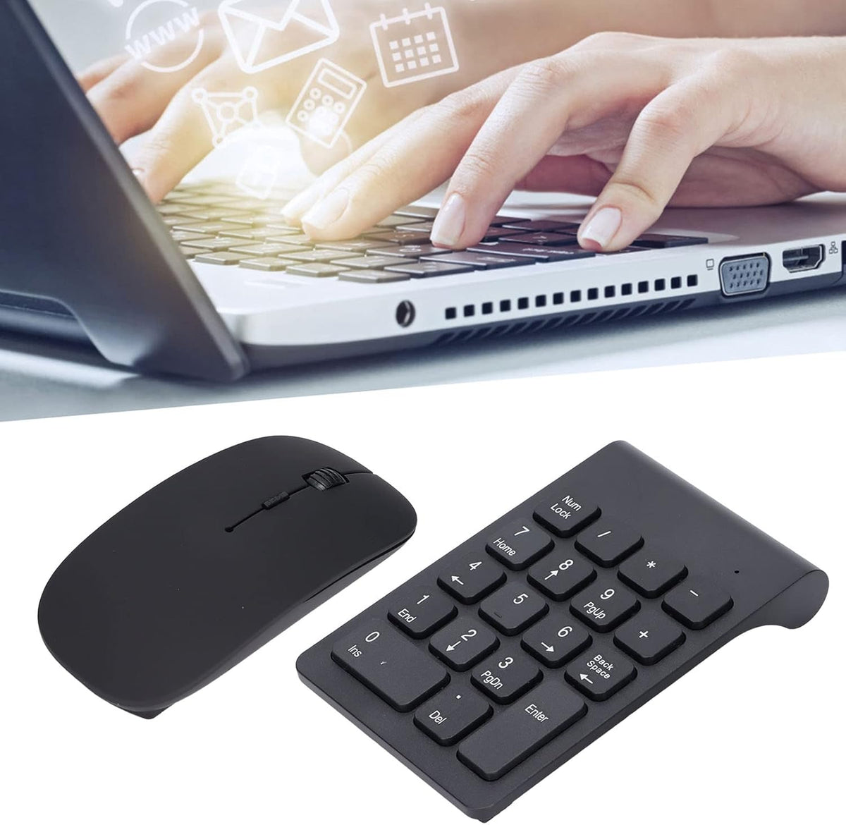 Wireless Numeric Keypad & Mouse Combo, Mini 18 Keys Number Pad for Financial Accounting, Wireless for Laptop, PC