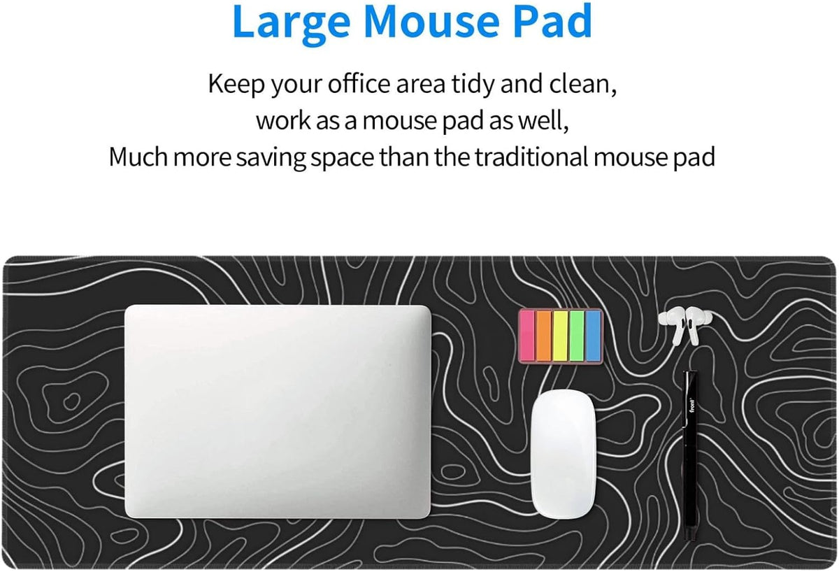 Topographic Contour Extended Big Mouse Pad Large,Gaming Mouse Pad Desk Pad,31.5x11.8 Inch Long Computer Keyboard Mouse Mat Mousepad with 3mm Non-Slip Base and Stitched Edge for Gaming and Office