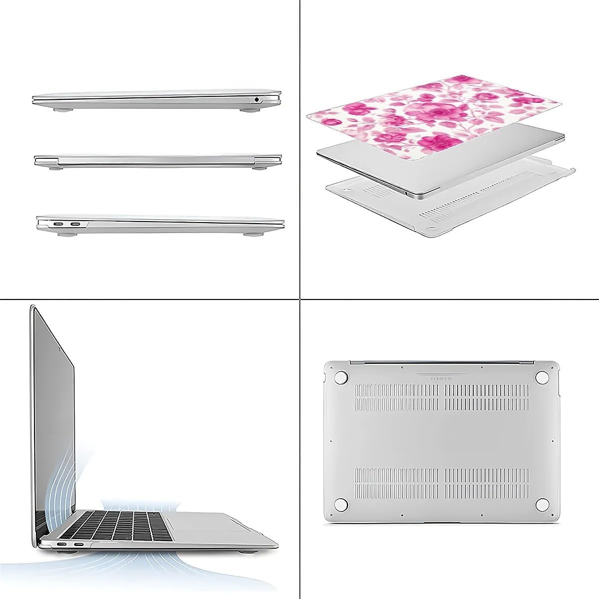 Compatible with MacBook Air 13.3 13.6 Inch Case 2022 2021 2020 2019 Plastic Hard Shell Case Cover,13.3 Pro(A1706/A1708/A1989/A2159/A2289/A2338), Pink Vintage Floral